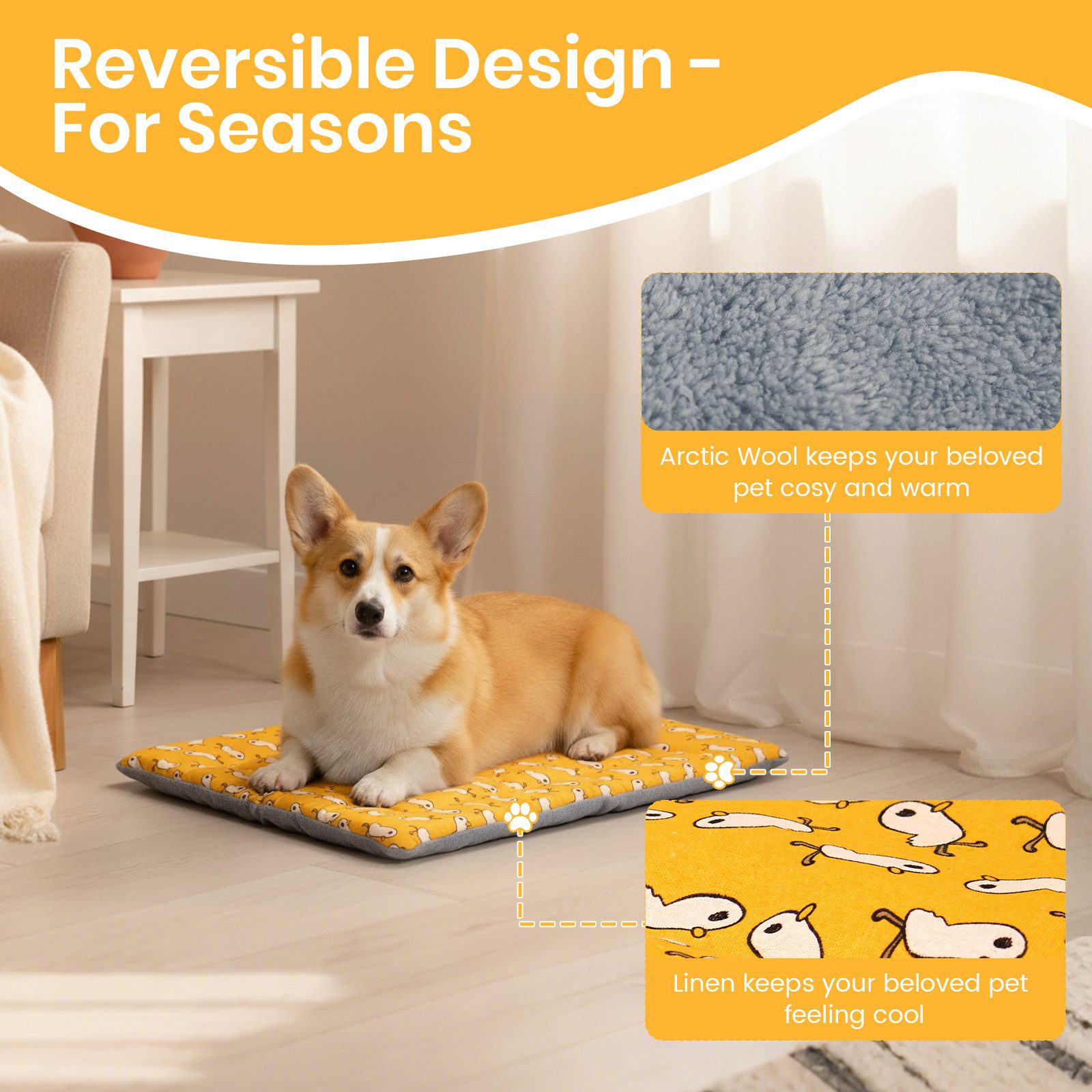 Dogat Tierbett Wende-Hundematte S–XL, Atmungsaktiv, waschbar, Dünnes Hundekissen mit Entenmuster – Bild 4 von 5