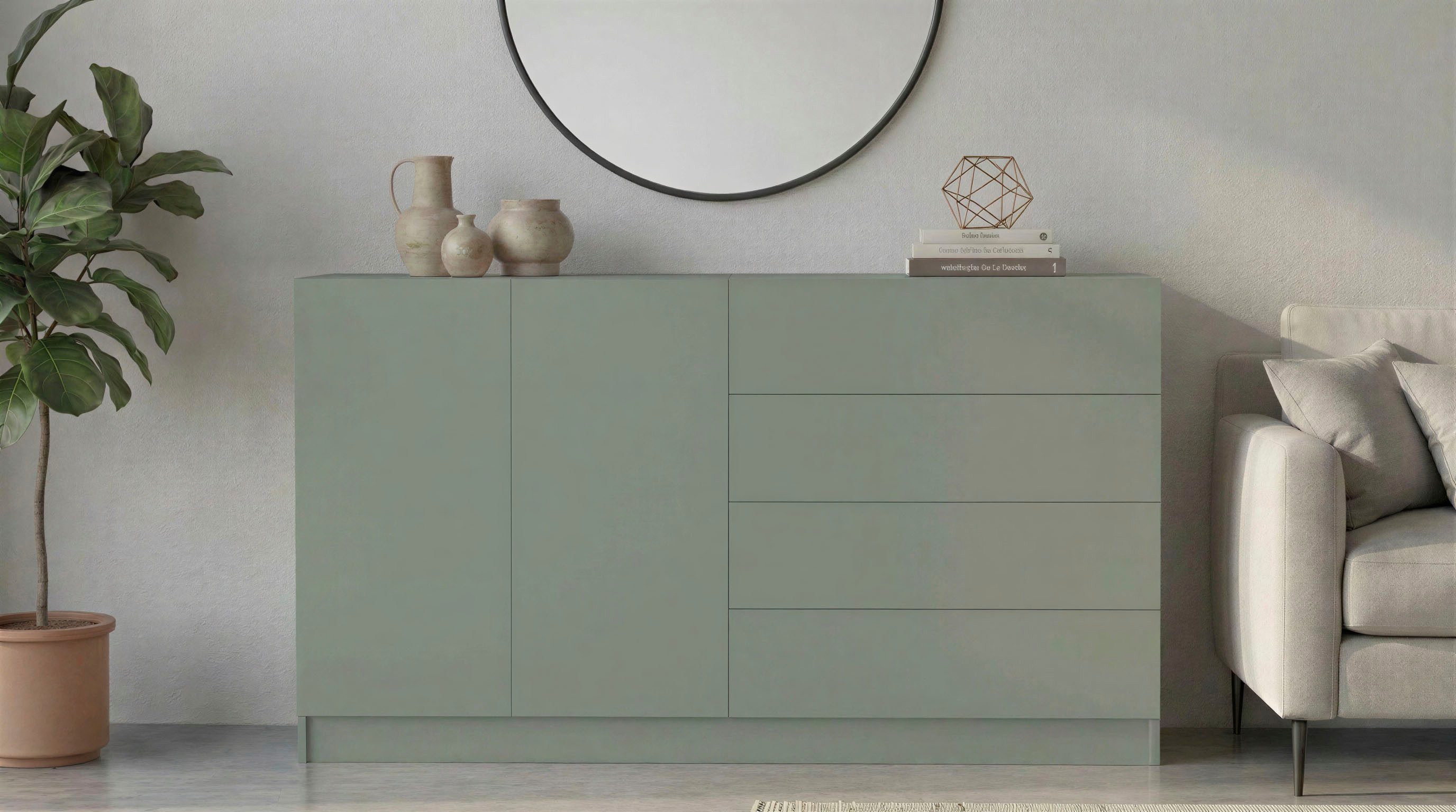 borchardt Möbel Kommode Vaasa, Breite 152cm, Höhe 79cm, grifflos, Modernes Sideboard mit 2 Türen und 4 Schubfächern