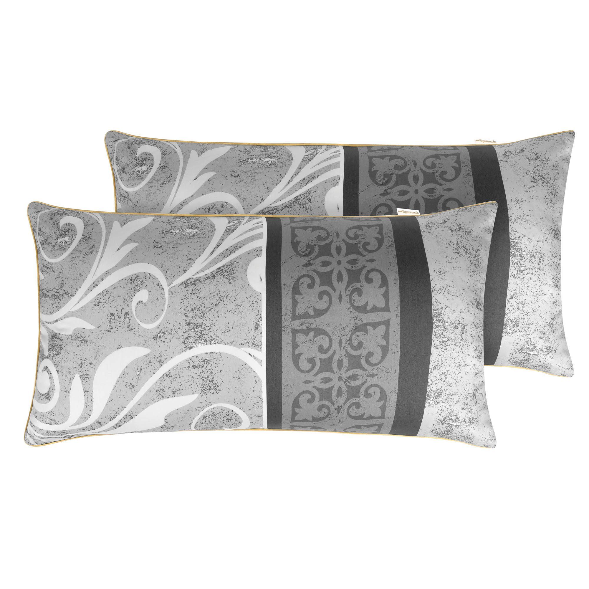 Aymando Kissenbezüge Vena-Grey, (2 Stück), 100% Baumwolle Mako Satin, 40x80cm