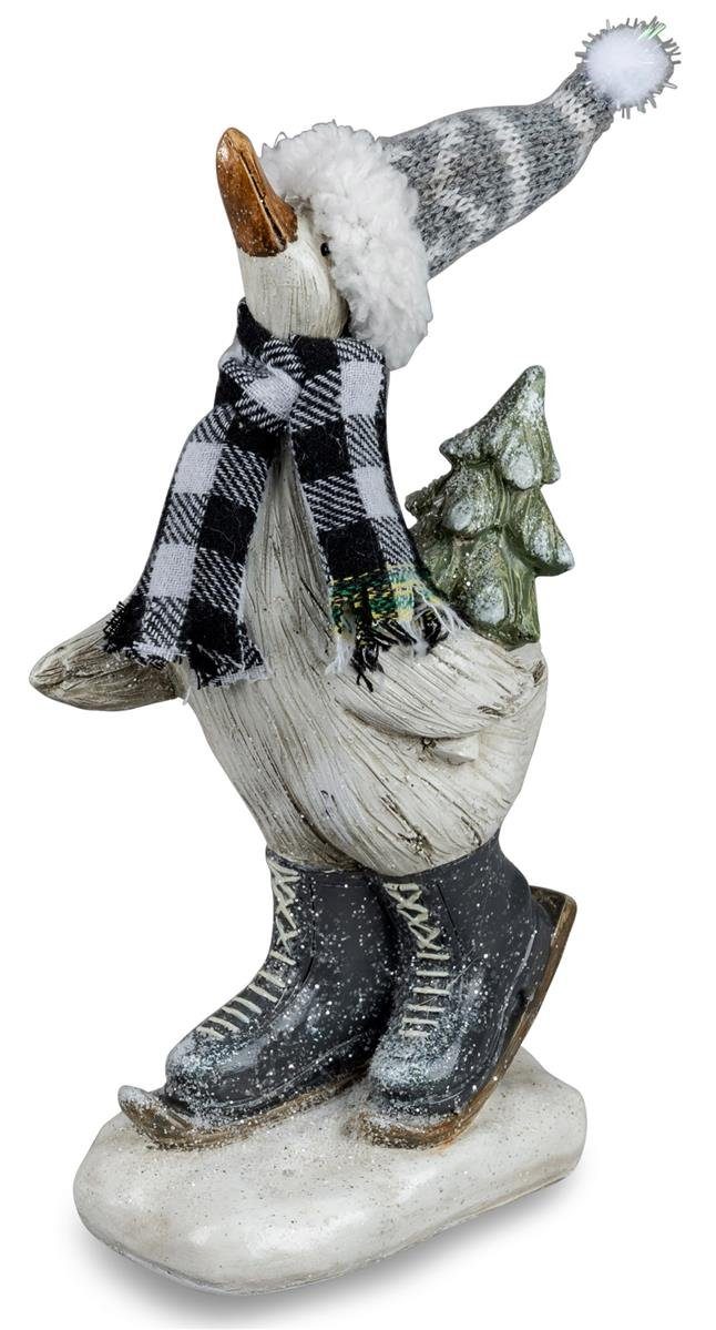 dekojohnson Weihnachtsfigur Dekofigur-Ente 23cm Wollmütze mit Schlittschuhen