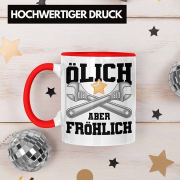 Trendation Tasse Trendation - Ölich Aber Fröhlich Tasse Geschenk KFZ Mechaniker Spruch Geschenkidee Geburtstag Männer Werkstatt