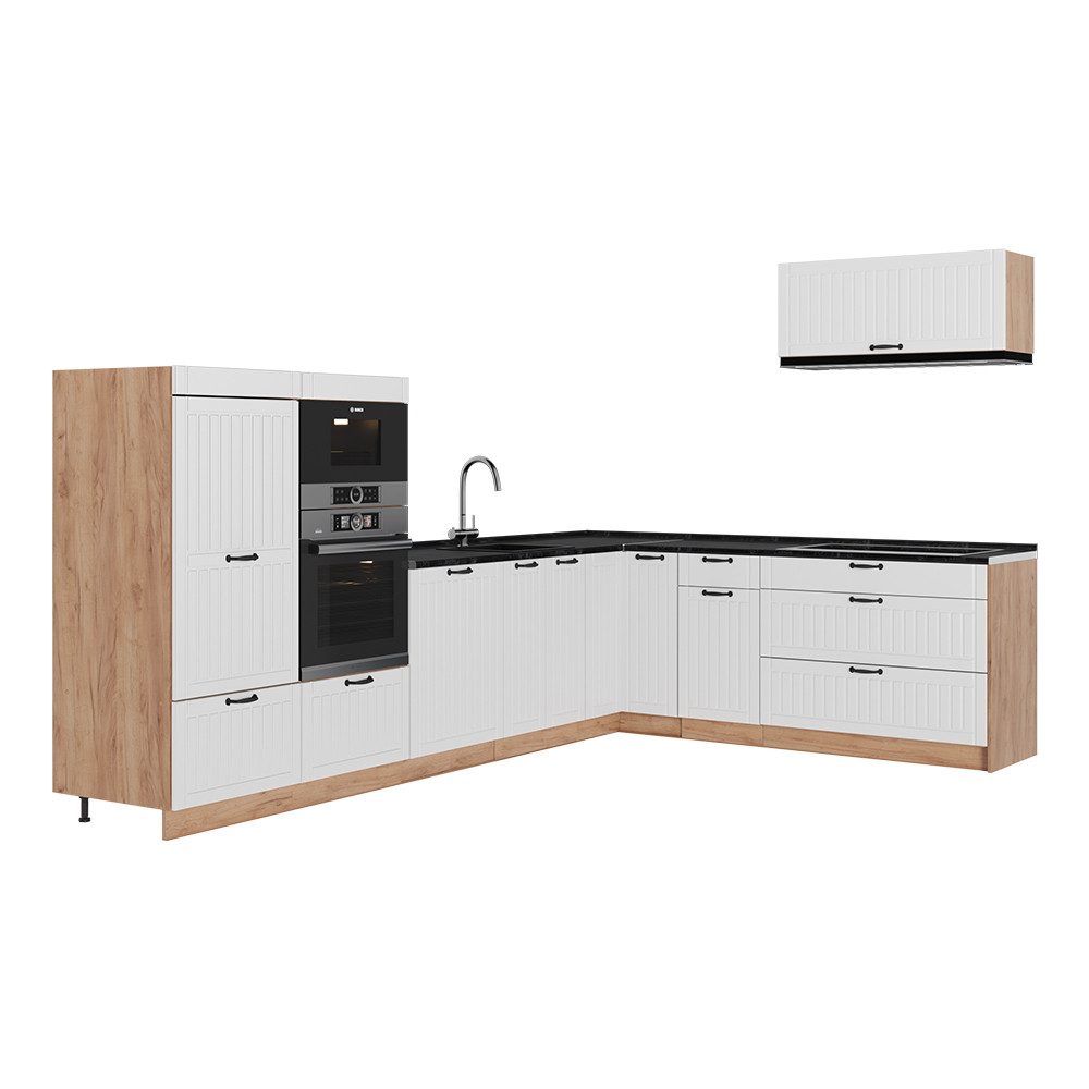 Vicco Winkelküche Fame-Line, Weiß Landhaus/Goldkraft Eiche, 327 x 227 cm ohne Arbeit...