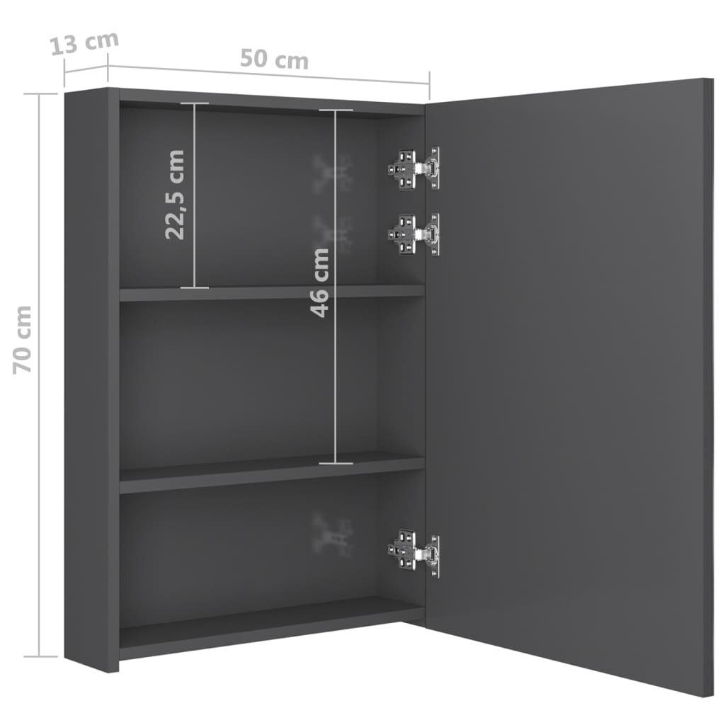 vidaXL Grau Hochglanz-Grau Badezimmerspiegelschrank LED-Spiegelschrank cm fürs (1-St) 50x13x70 Bad Glänzend