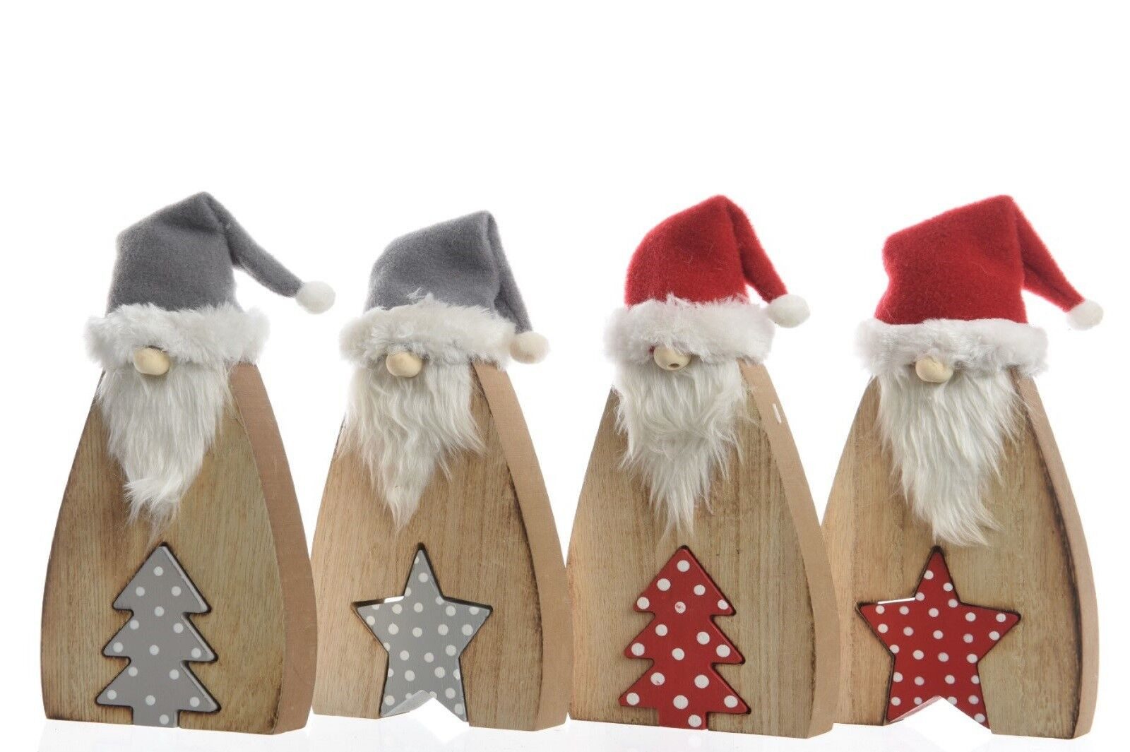 Weihnachtsfigur Zwerge Nikolaus Holz Zipfelmütze Grau oder Rot H 20,5 cm 2 er Set