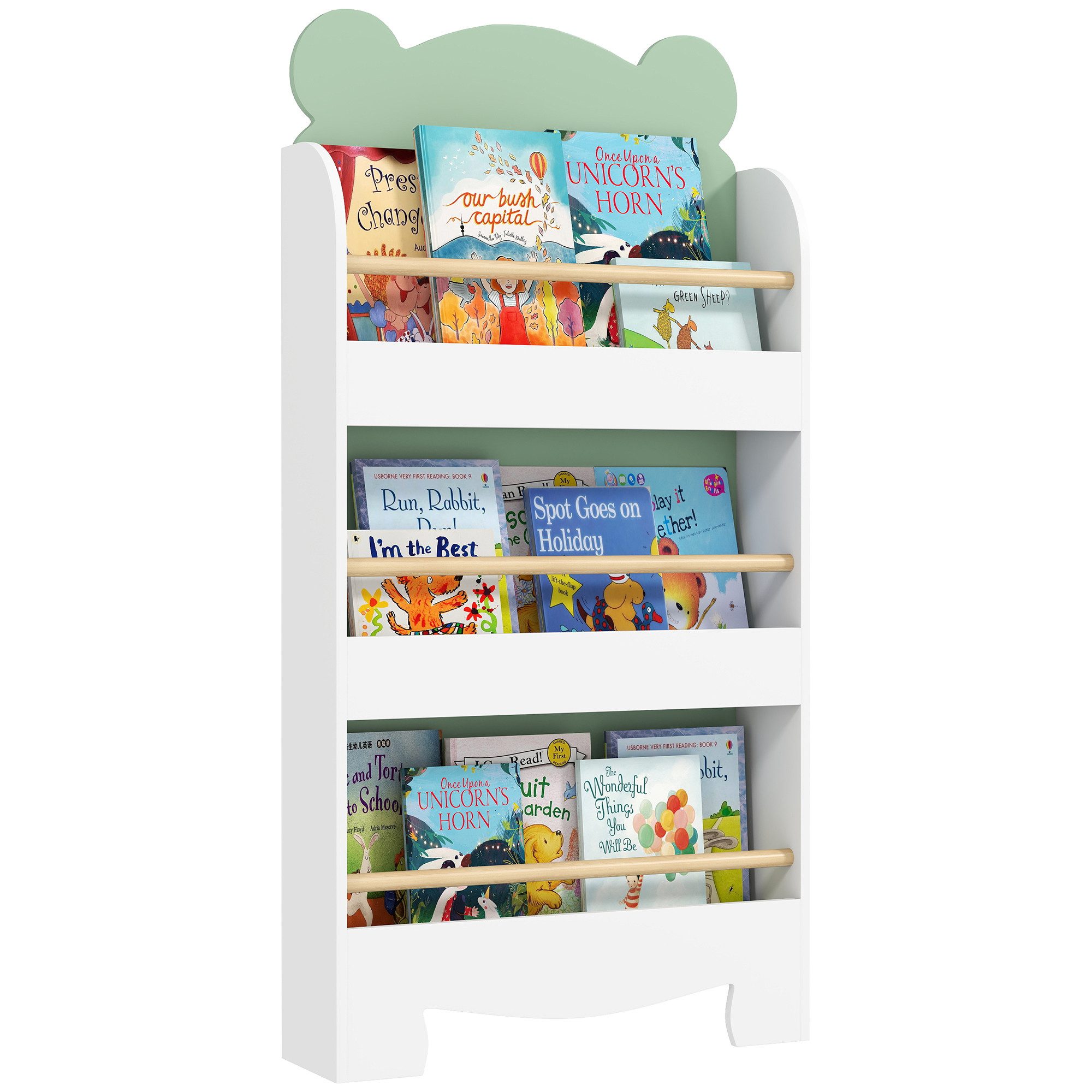 AIYAPLAY Kinderregal Bücherregal Kinder, Kinderregal mit 3 Regal, Bücherregal Kinder 1-tlg., für Bücher Spielzeug Kinderzimmer, 55 x 15 x 110 cm, Grün