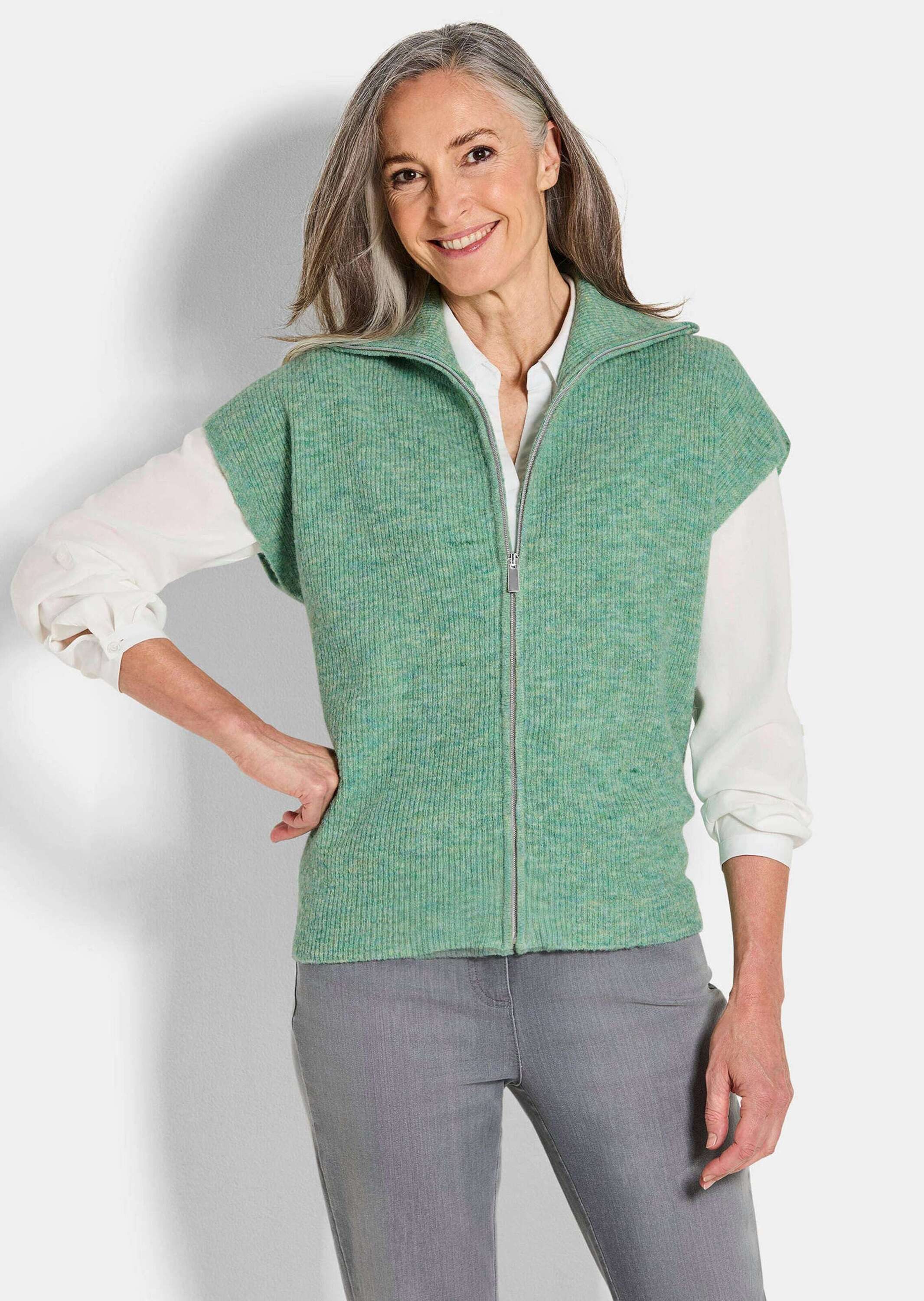 GOLDNER Kurzweste Melierte Weste mit Reißverschluss Feinstrick-Weste mit vi günstig online kaufen