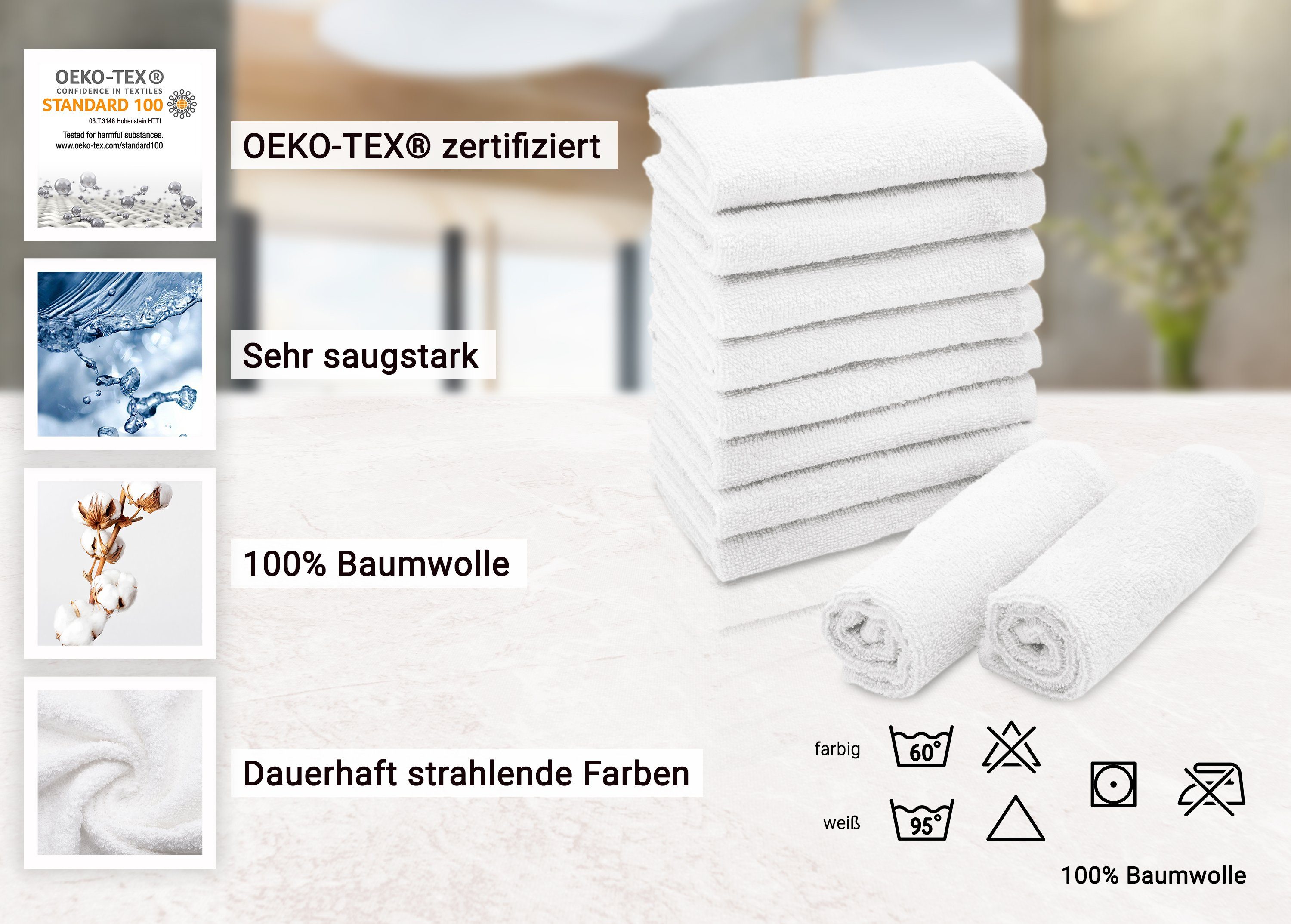 30 x ZOLLNER 30 Hotelwäschespezialisten Baumwolle, Seiftuch 100% (10-tlg), vom cm, weiß