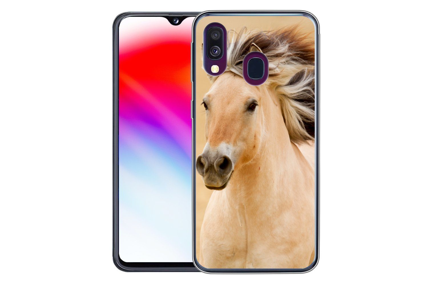 MuchoWow Handyhülle für Samsung Galaxy A40 Pferde - Tiere - Mähne - Porträt, Smartphone-Bumper, Print, Handy Schutzhülle Dünn