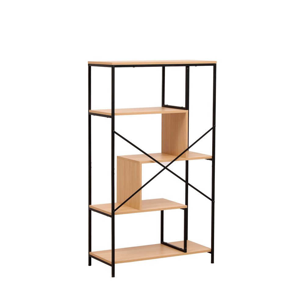 Happy Home Standregal Design-Standregal Holz-Metall mit versetzten Ablagen, modern & stabil
