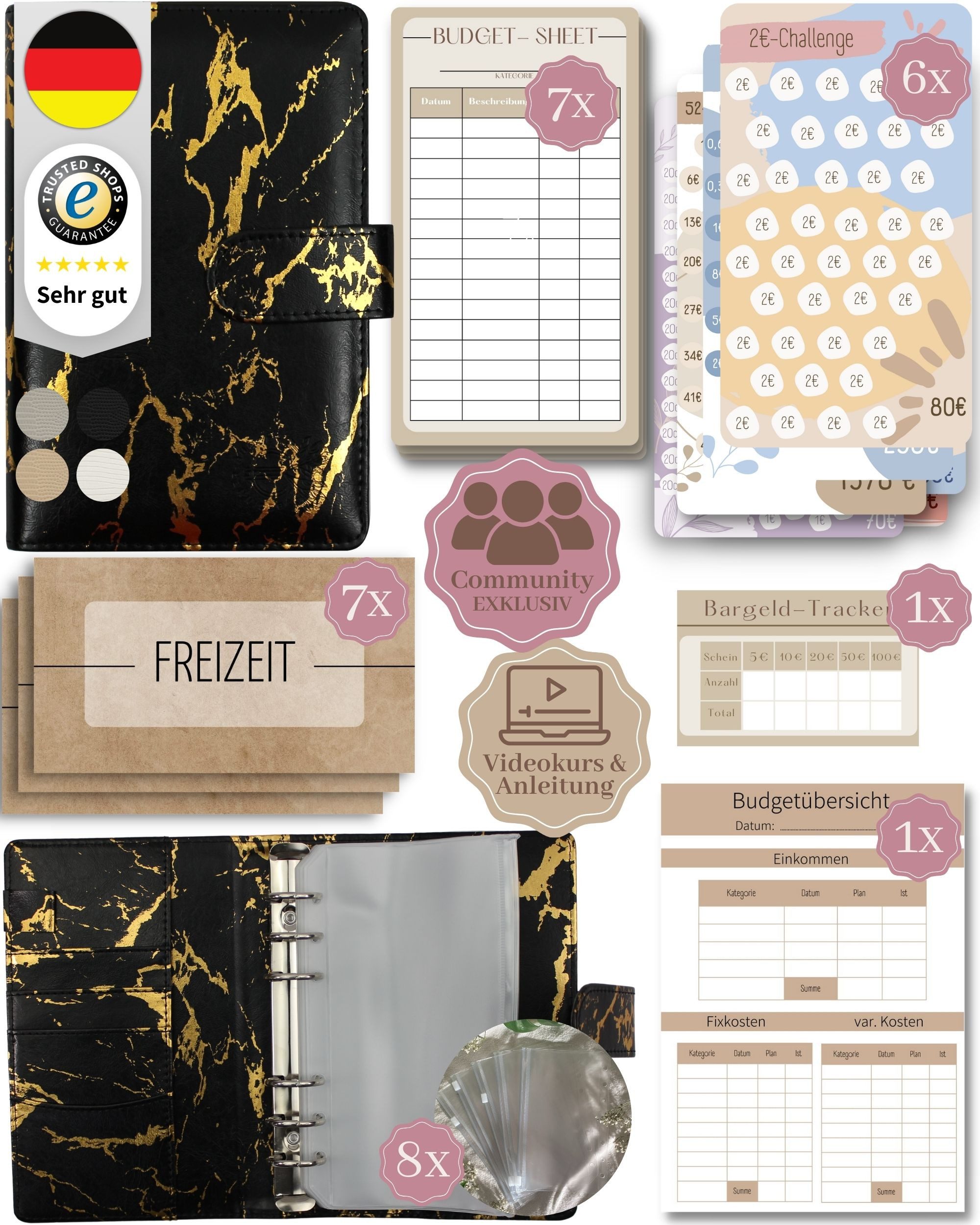 BeginnerBudget Ringbuchmappe Budget Planner Starter-Set Sparbuch zum Geld Sparen + Spar-Challenges