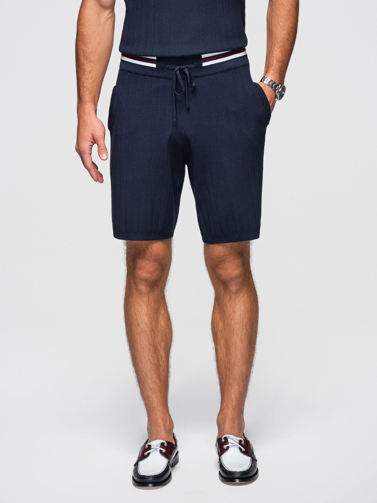 Shorts Herren Viskose Shorts Regular Fit Struktur Navy M