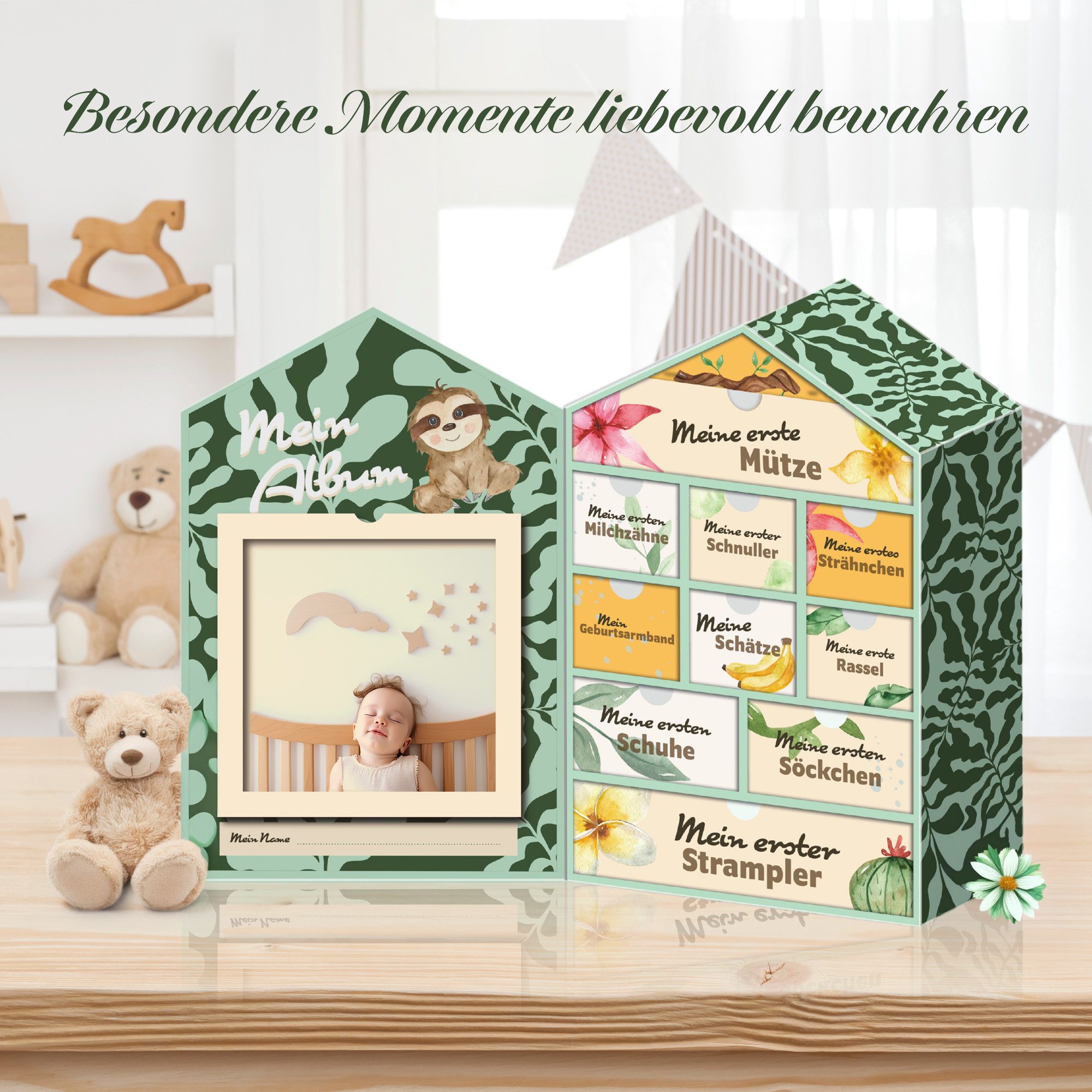 hausleben Geschenkbox Baby Erinnerungsbox Schatztruhe Erinnerungen mit 10 Fächern (1 St), Erinnerungsbox für Geburt und Taufe – Süße Baby, Babyschmuck – Bild 4 von 5