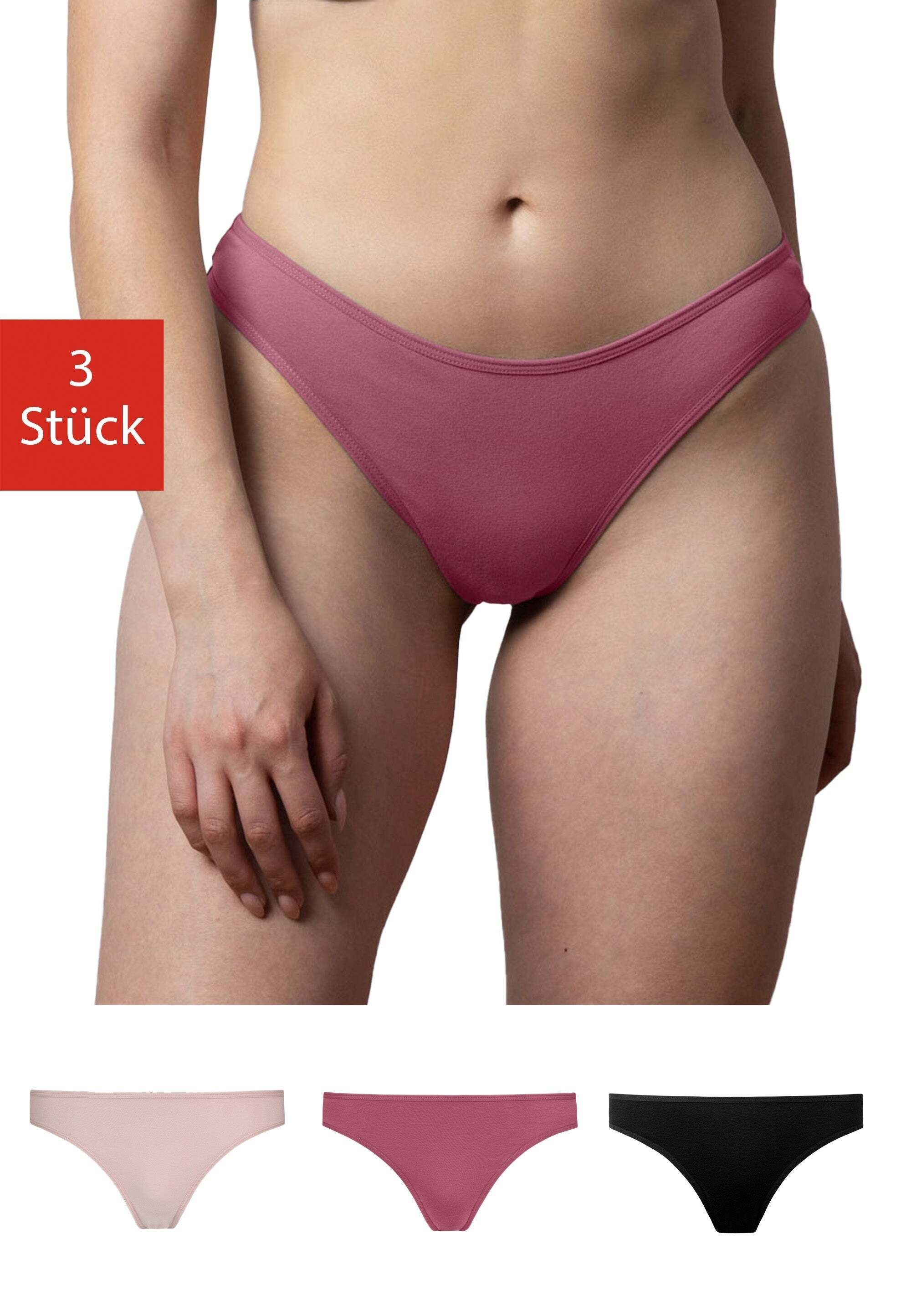 SNOCKS Tanga Unterwäsche Damen String Unterhosen Tanga (3-St) aus Bio-Baumwolle, unsichtbar unter deiner Kleidung Mix (Apricot/Mauve/Schwarz)