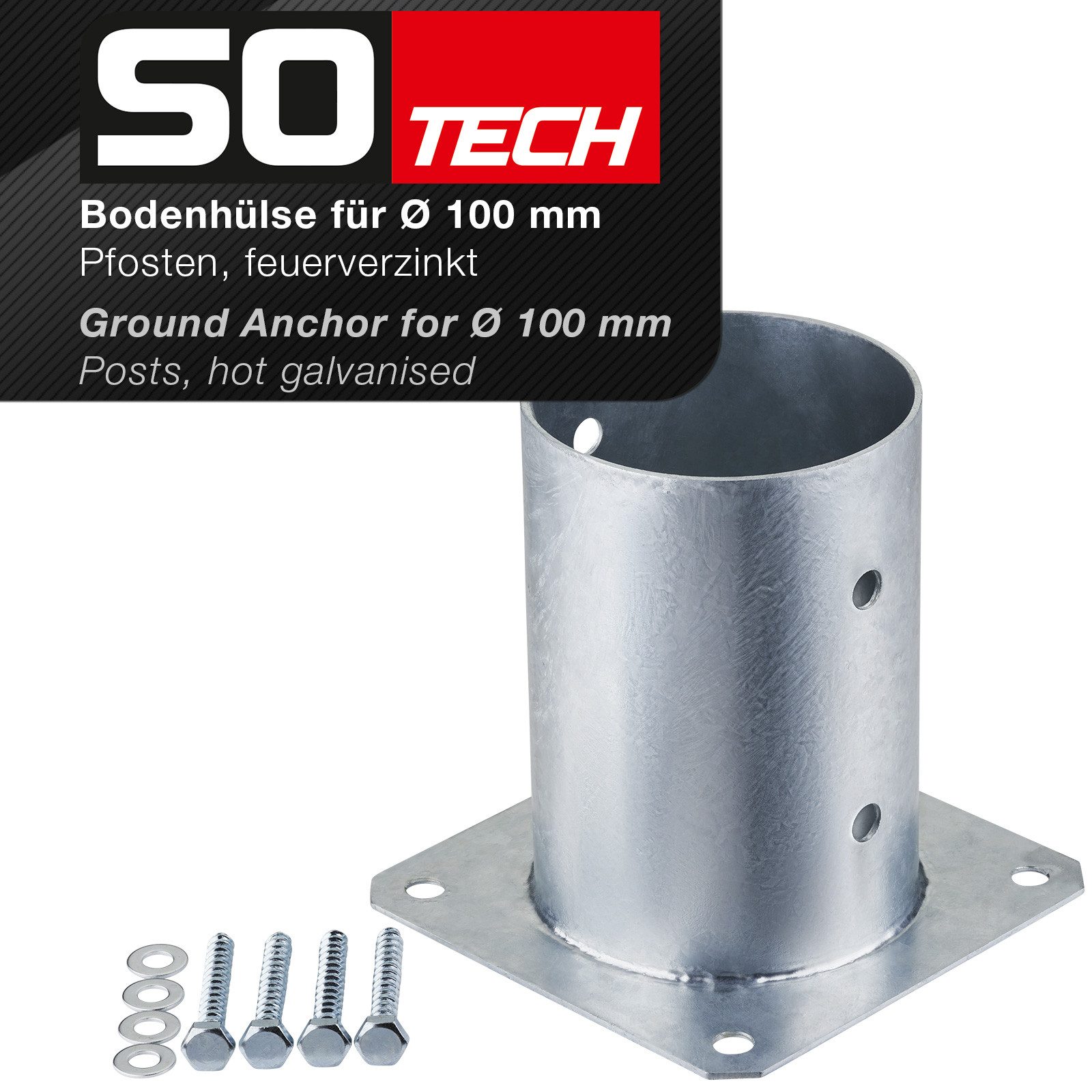 SO-TECH® Pfostenträger für Rundholz, zum Aufschrauben, aus Stahl feuerverzinkt, (1-St), Höhe 152 mm, Gartenpfosten Durchmesser 100 mm, mit Schrauben