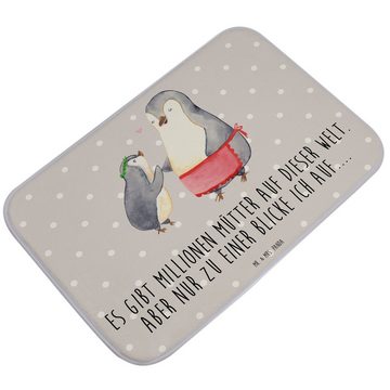 Badematte Pinguin mit Kind - Grau Pastell - Geschenk, Oma, Mami, Papa, Badezimm Mr. & Mrs. Panda, Höhe 1 mm, 100% Polyester, rechteckig, Märchenhafte Designs