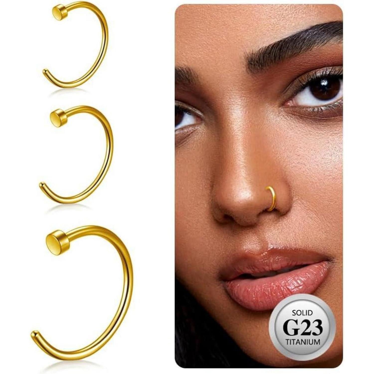 LuxusKollektion Nasenpiercing Nasenring Septum Fake Titan Set 3er Gold (18g)1.0mm----6mm 8mm 10mm