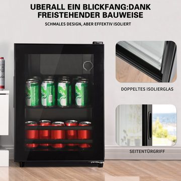 Merax Table Top Kühlschrank 55L mit Gefrierfach, Glastür, Getränkekühlschrank SC-55P, 55 cm hoch, 40 cm breit, Mini Kühlschrank, Kühl- und Gefrierfunktion, freistehend