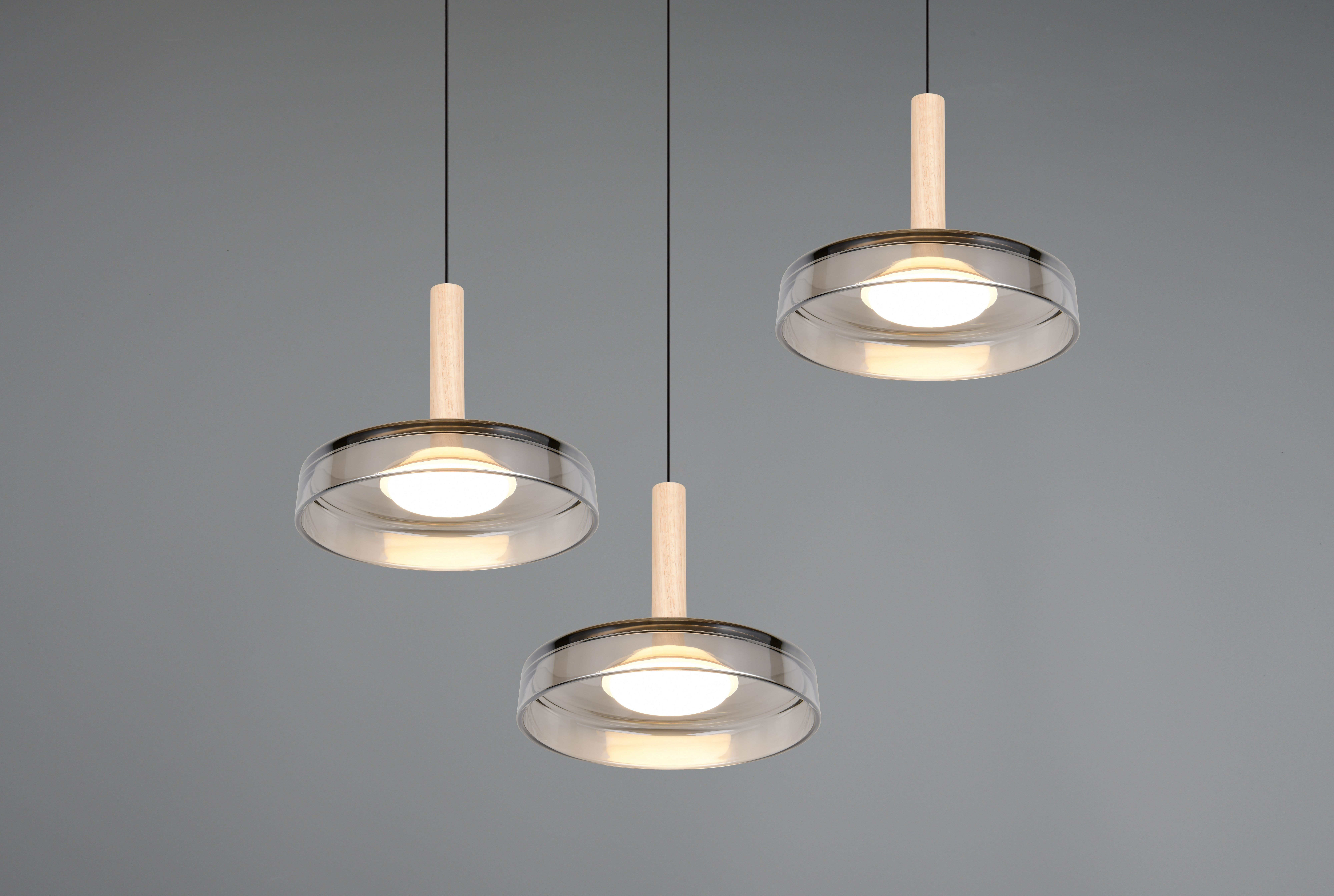 TRIO Leuchten LED Pendelleuchte CELESTE dimmbare LED Hängelampe aus Metall Glas & Holz, 7,5W 750 Lumen, Dimmfunktion, LED fest integriert, Warmweiß, 3-flammig einfach höhenverstellbar von 50-200 cm 3-Stufen Dimmfunktion