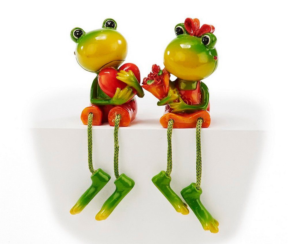 Euro Souvenirs Dekofigur Kantenhocker Frosch 2er Set, Blumen + Herz