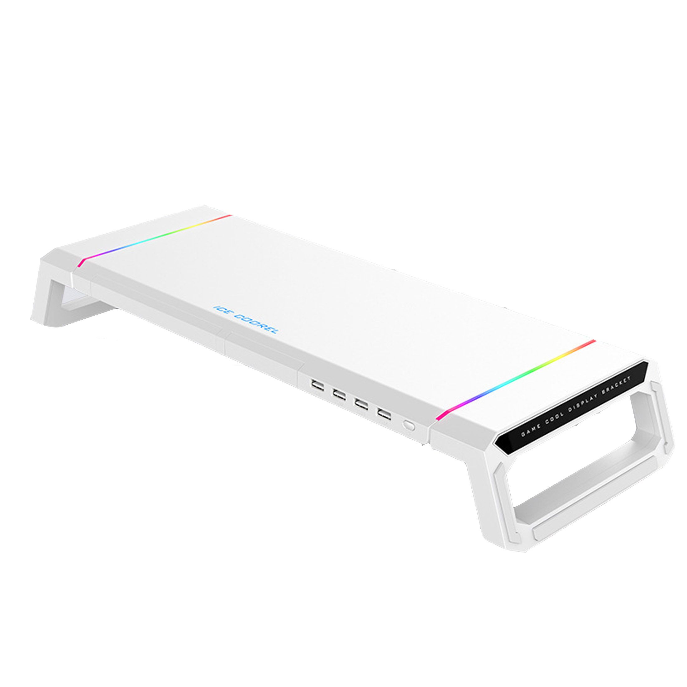 KINSI Monitor-Halterung Monitorständer mit Schublade, RGB LED, USB Hub, Schreibtisch Organizer, (mit 9 Lichteffekten, mit vier USB-Erweiterungsanschlüssen)