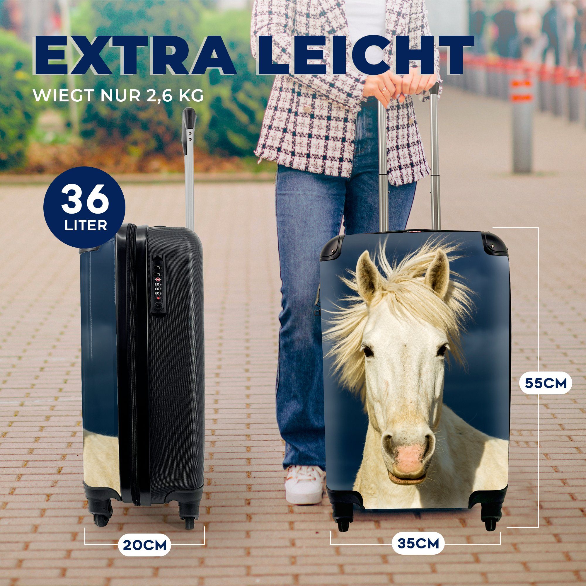 Handgepäck der Reisetasche 4 Reisekoffer Ferien, rollen, MuchoWow Rollen, für in Pferd Camargue, mit Handgepäckkoffer Trolley,