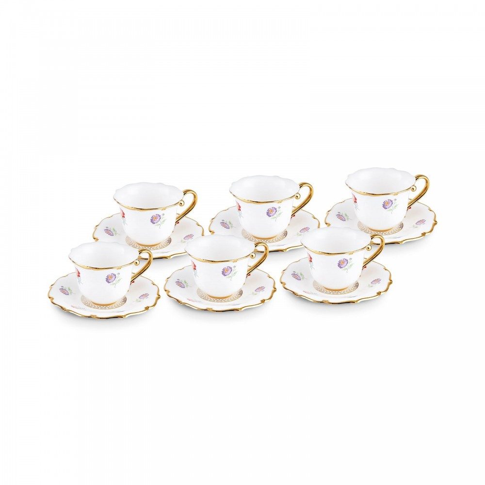 Karaca Kaffeeservice Karaca Royal Bone Diana 90ml Kaffeetasse mit Untertasse Set 6 Personen