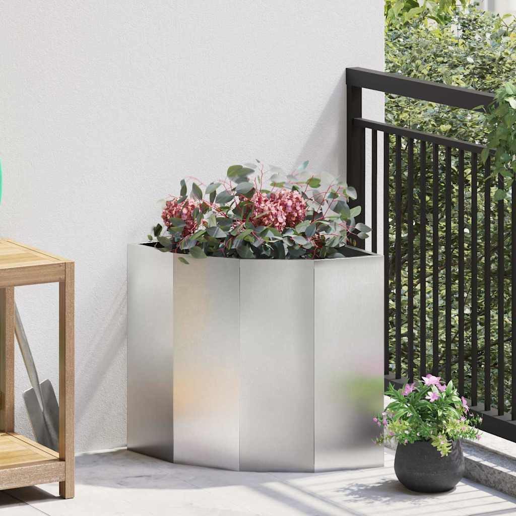 furnicato Blumentopf Eckpflanzer 45 x 45 x 50 cm Silber Edelstahl (1 St), Platzsparender Blumenkübel aus Stahl für deine Gartenecke