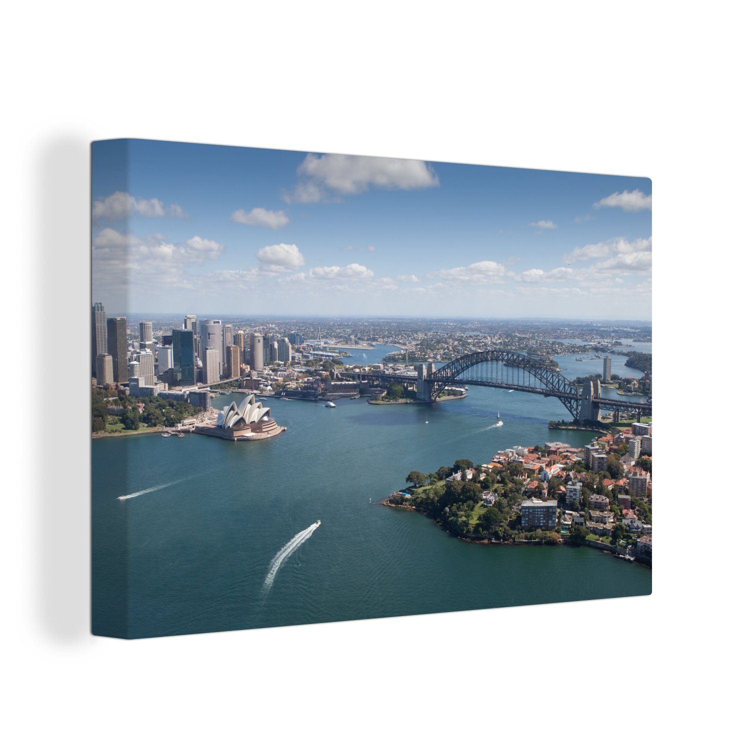OneMillionCanvasses® Leinwandbild Luftaufnahme der australischen Großstadt Sydney, (1 St), Wandbild Leinwandbilder, Aufhängefertig, Wanddeko, 30x20 cm
