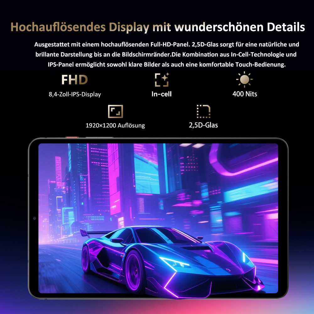 BNCF BPad T1, 8,4 Zoll, 4G LTE, Android 16, 24GB+128GB, T7300 Tablet (8.4", 128 GB, Android16, 4G LTE, 2,5D-Bildschirm,Android 16,4G LTE, inklusive Tablet-Schutzhülle)