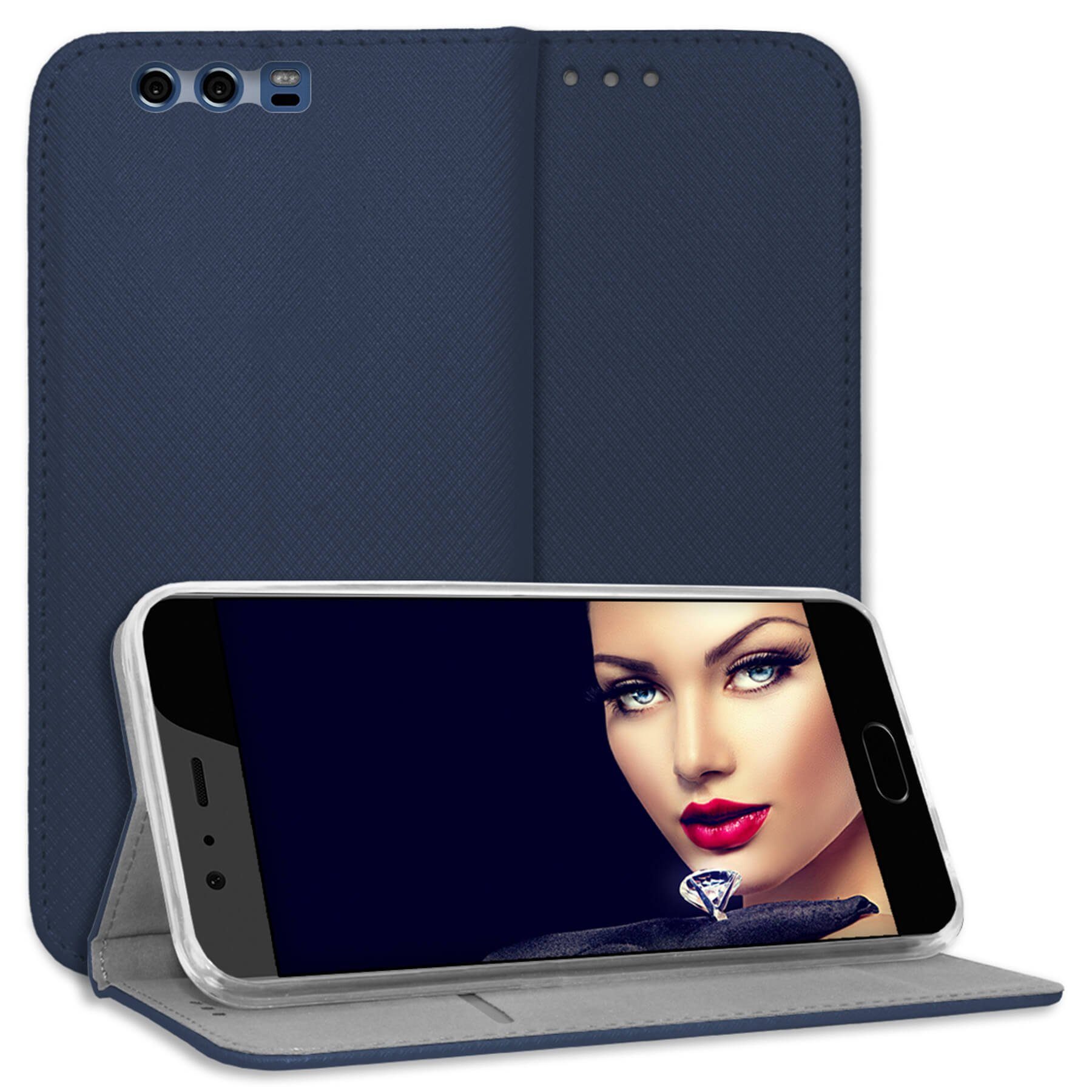 mtb more energy Smartphone-Hülle Smart Magnet für Huawei P10 Plus, Blau, Bookstyle Klapphülle Cover Wallet Case aus Kunstleder