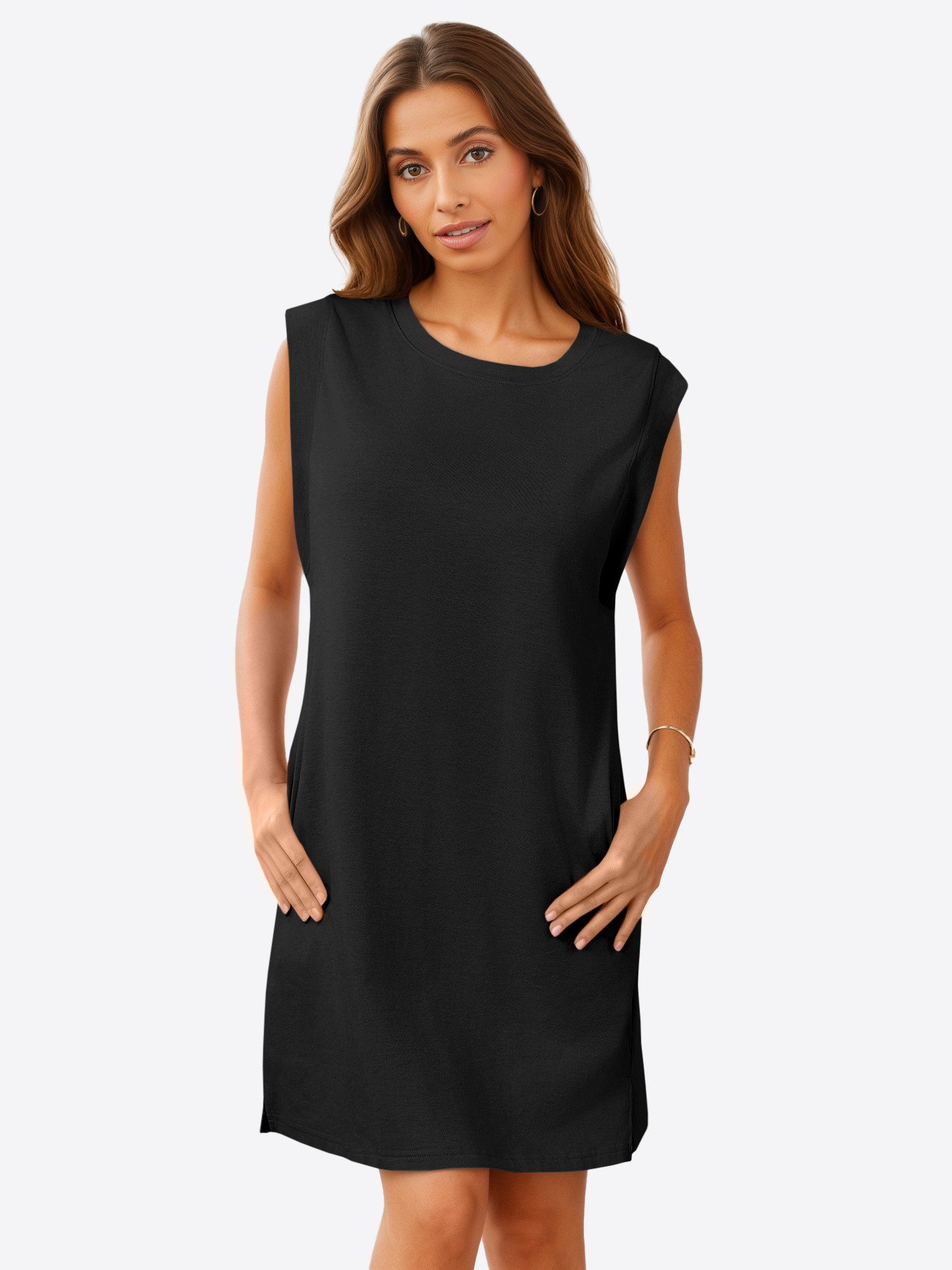 Imily Bela Minikleid Damen Ärmellose Basic T-Shirt Kleider mit Taschen (Packung, 1-tlg., 1per-Pack) einfarbig