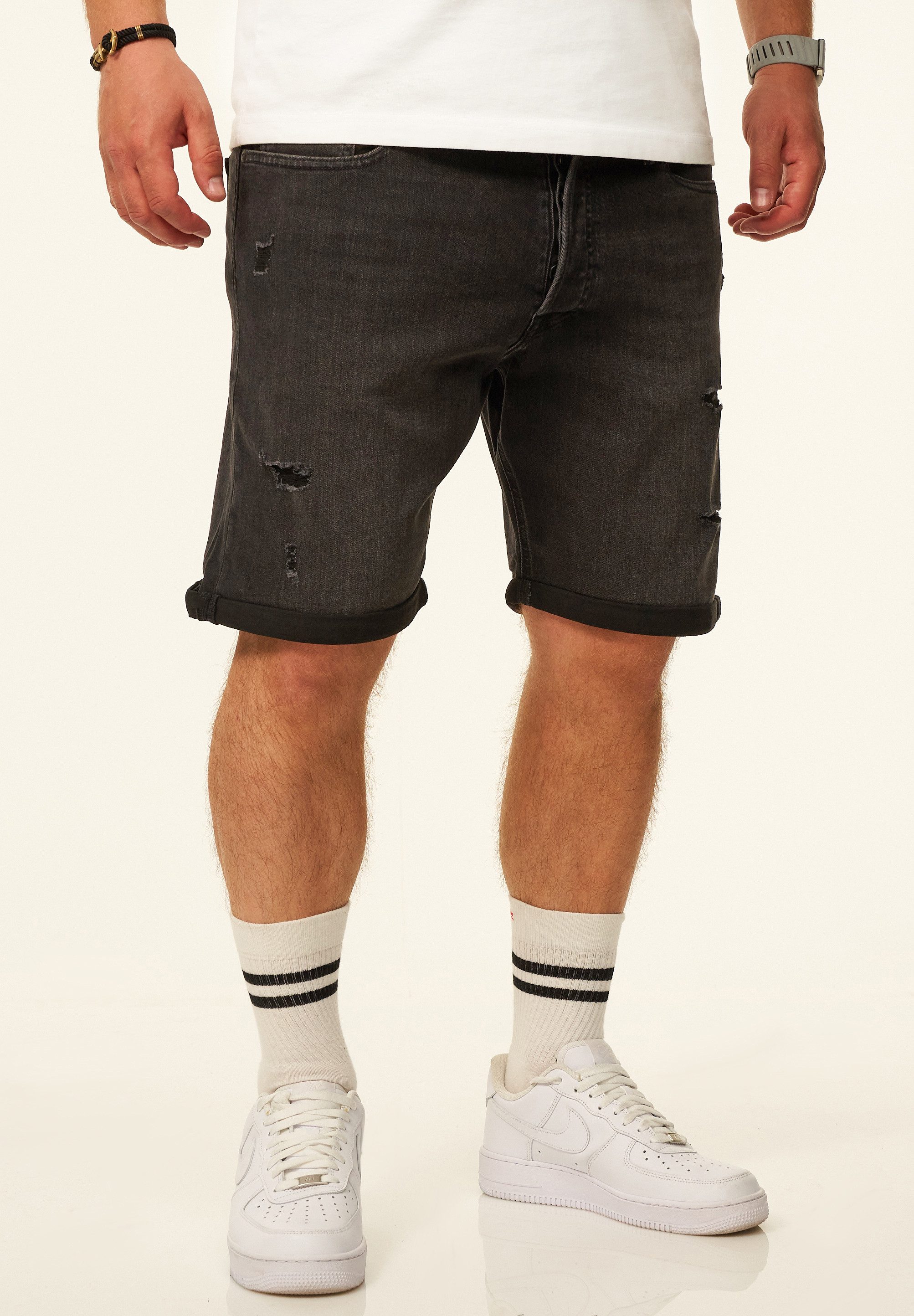 Jack & Jones Jeansshorts RICK Kurze Hose Original Denim mit Stretch Kurze Jeanshose im Destroyed Look & Regular-Fit für Herren