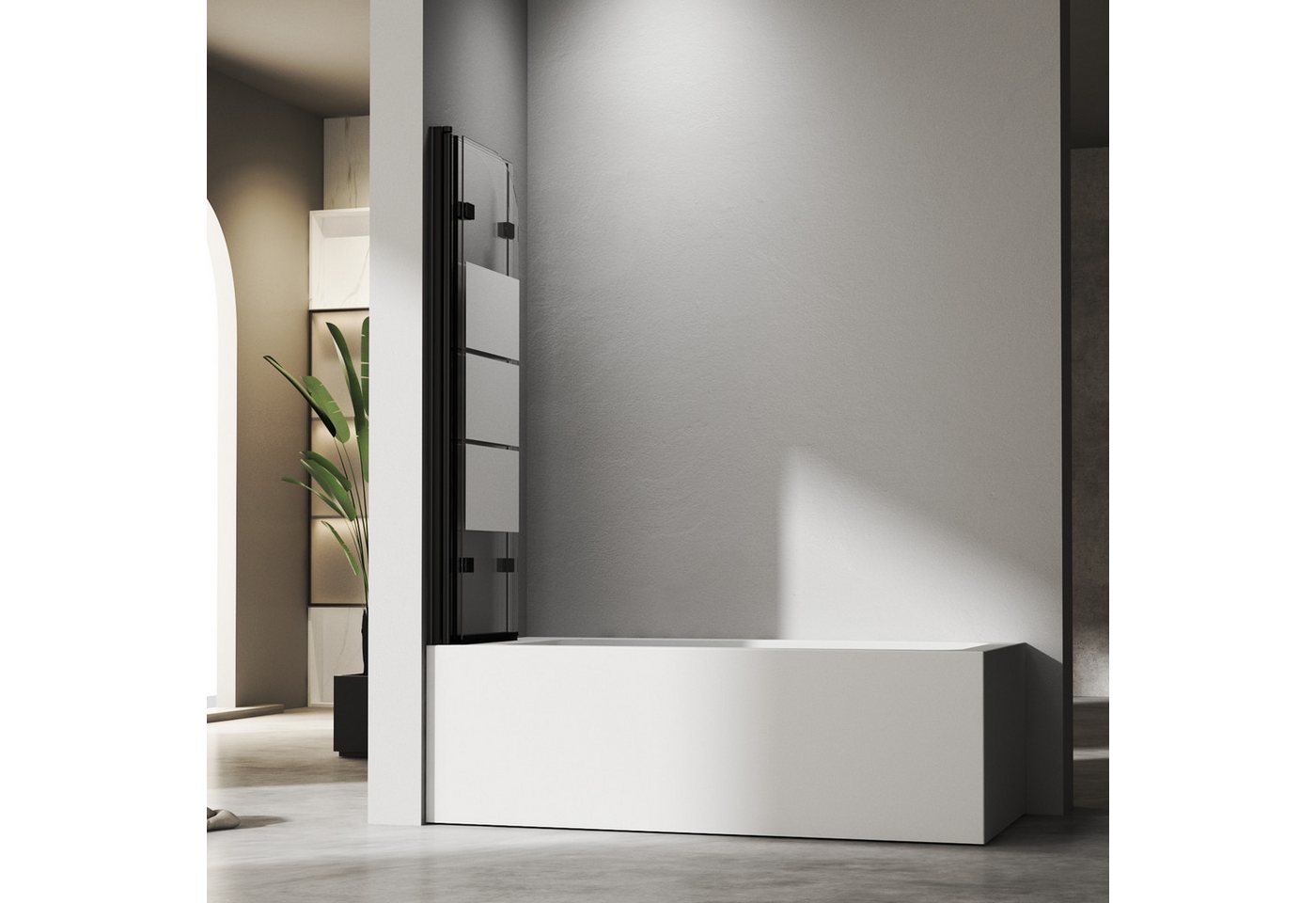 Thumbnail - Hopibath Duschwand für Badewanne 130x140cm Badewannenaufsatz Schwarz milchglas, 6mm Sicherheitsglas, (Duschtrennwand, 3 ...