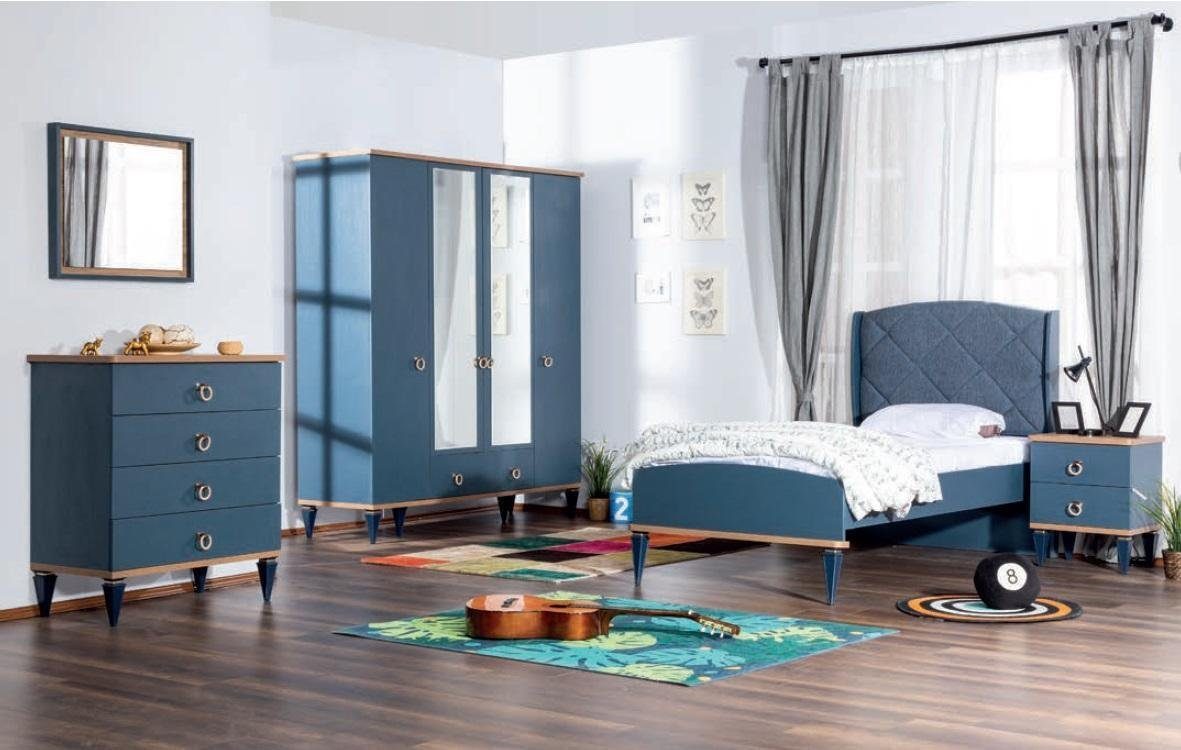 JVmoebel Jugendzimmer-Set Kinderzimmer Schlafzimmer Möbel Komplett Set Modern Blaues 4tlg., (4-St) | Komplett-Babyzimmer