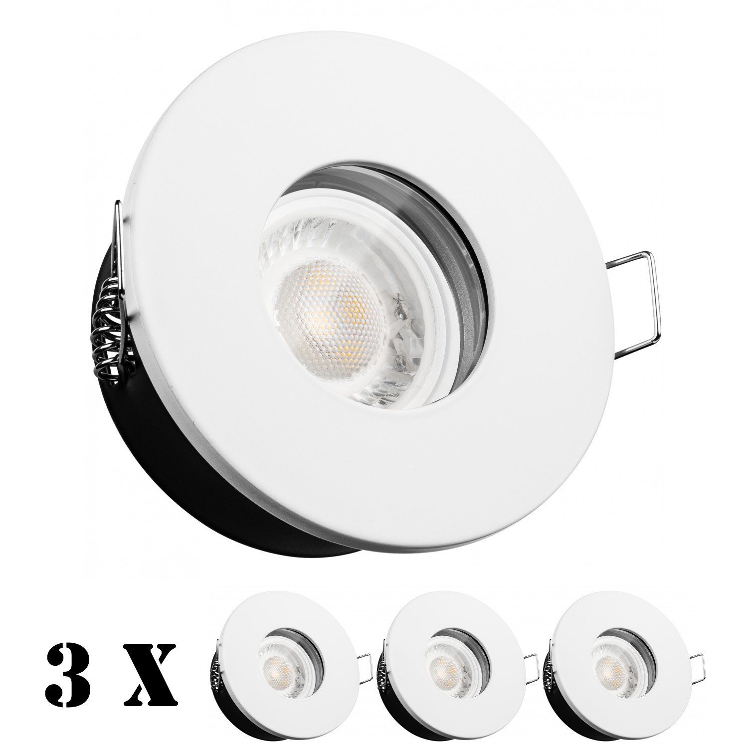 LED Leuchtmitte 5W mit Einbaustrahler flach LED 3er IP65 weiß extra Einbaustrahler LEDANDO in Set