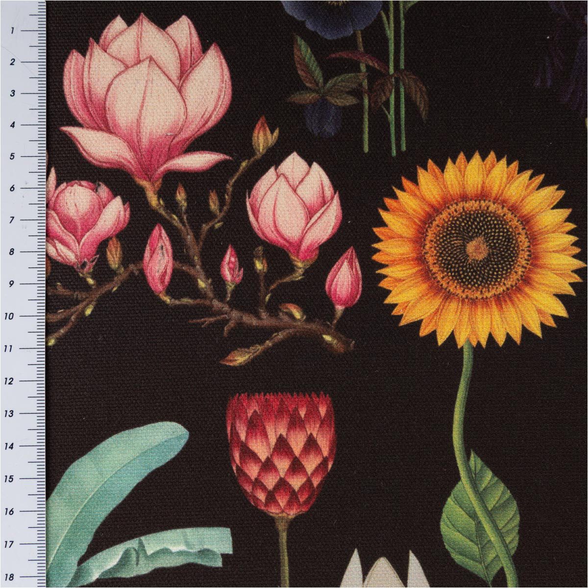 SCHÖNER LEBEN. Stoff Baumwollstoff Meterware Blumen Palmenblätter schwarz bunt 1,40m, allergikergeeignet