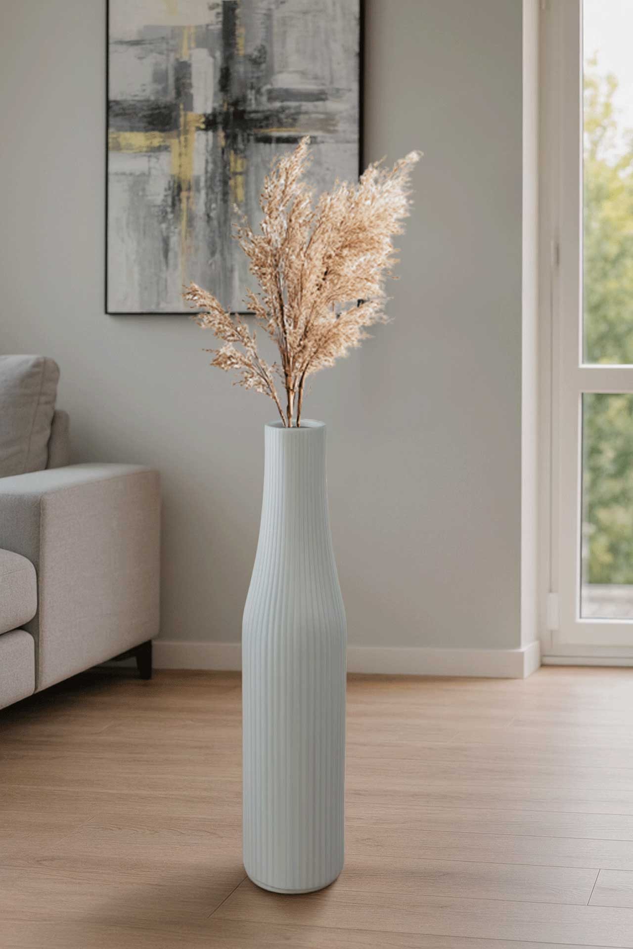 VIVANNO Bodenvase Fiberglas VERTIGO Säule - Skandiweiß Matt Mit Muster (1 St), 20x80 cm