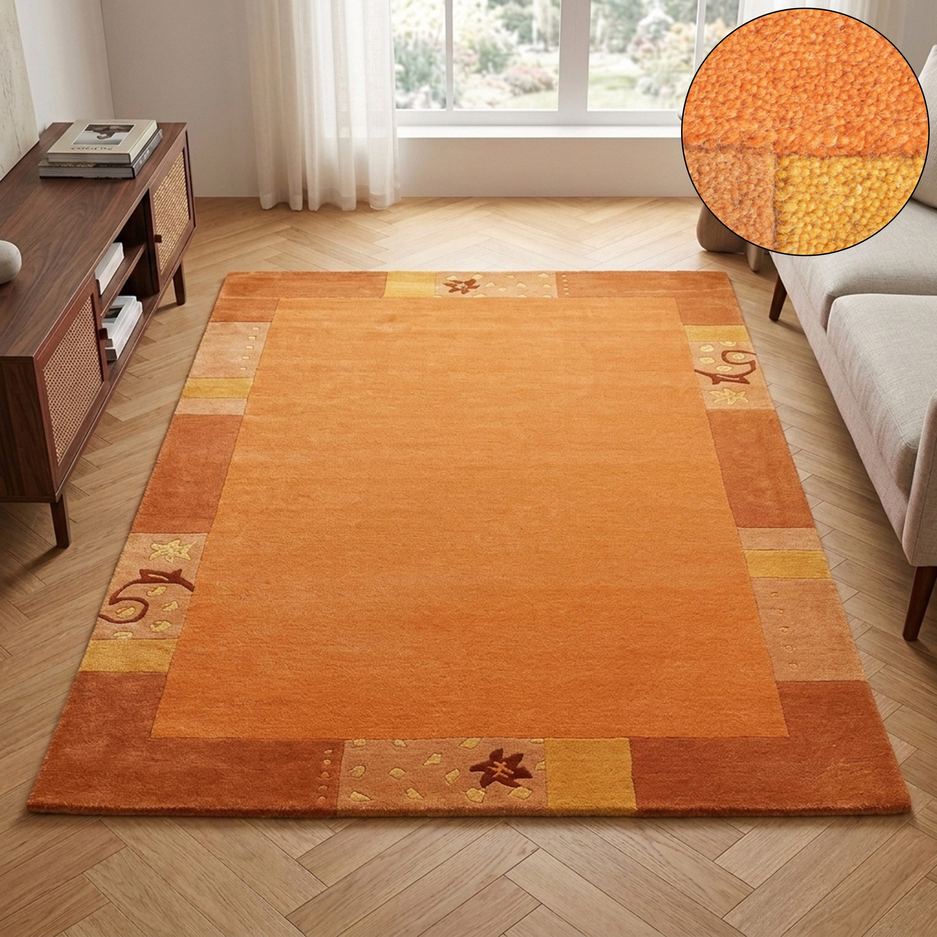 THEKO Wollteppich Royal Ganges, rechteckig, Höhe: 13 mm, 95% Wolle, mit Bordüre, auch in rund, Wohnzimmer, Schlafzimmer