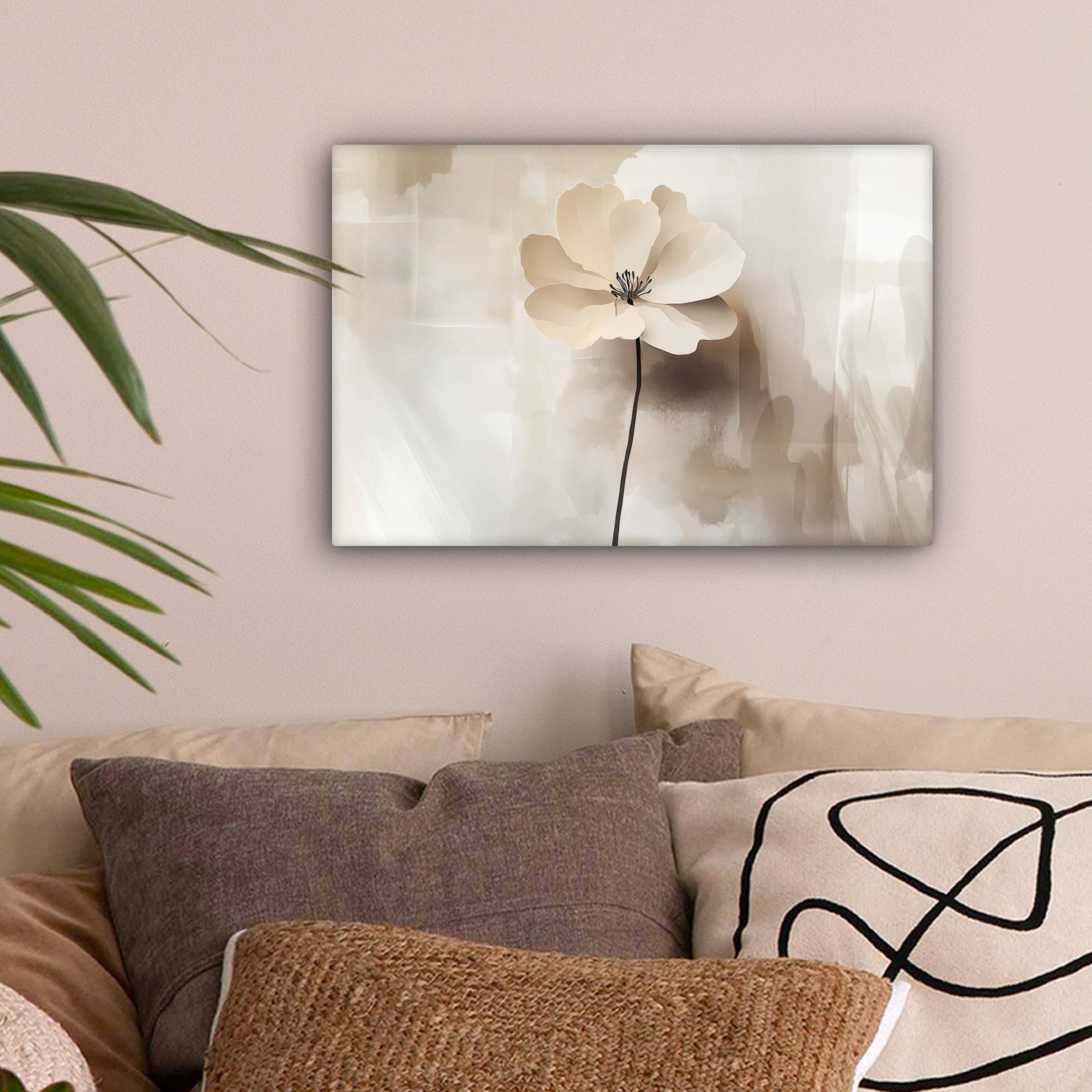 OneMillionCanvasses® Leinwandbild Blume - Beige - Farbe - Schatten, Fotodruck (1 St), Leinwand Bilder Klein, Wand Dekoration Aesthetic 30x20 cm