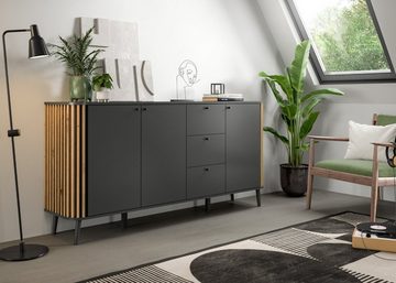 xonox.home Sideboard Pure (Kommode in matt grau mit Artisan Eiche, 177 x 88 cm), Retro Design