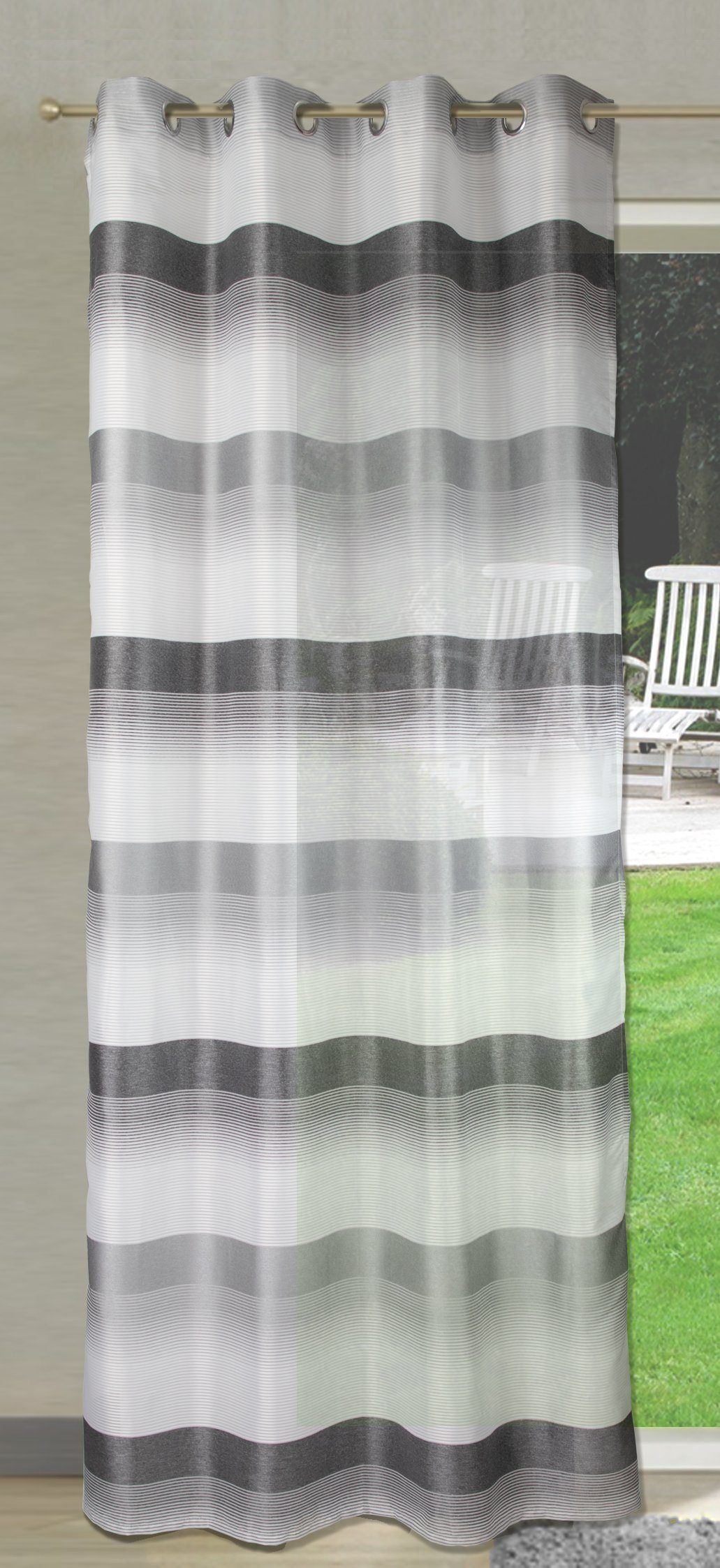 EXPERIENCE Vorhang Ösenschal Seitenschal Vorhang 2421 140x245 cm Gestreift Weiß Grün Blau Grau Rot (1 St), Ösen, halbtransparent, Webstreifen, mit 8 Ösen – Bild 2 von 5