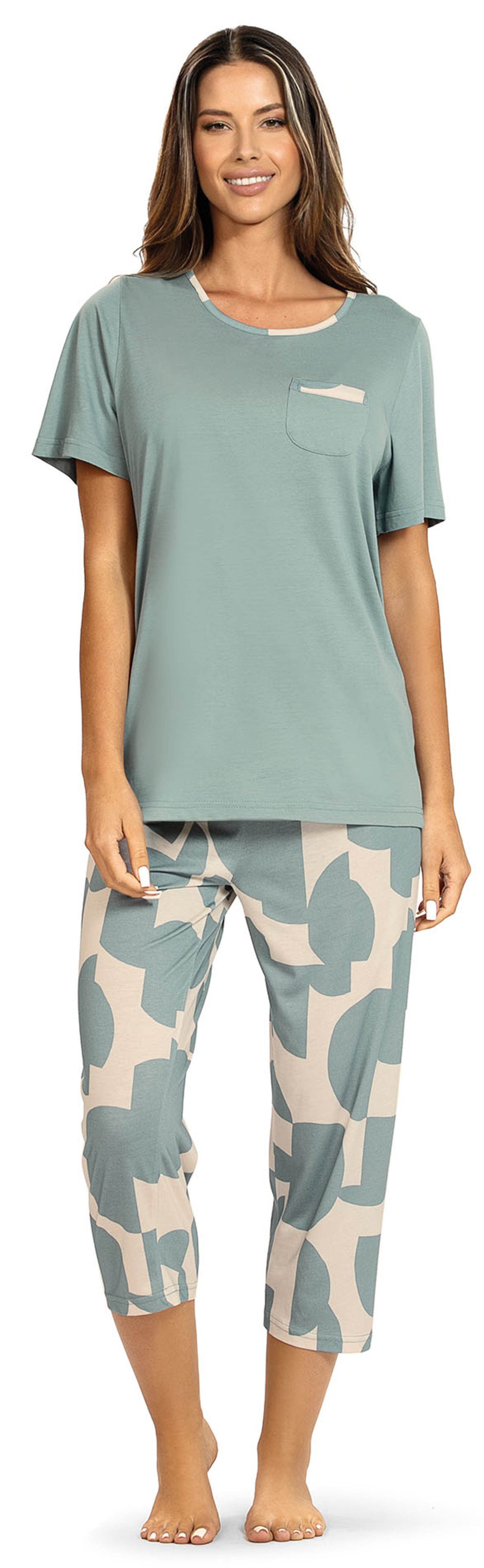 Ascafa Capri-Pyjama Damen Capri Schlafanzug (2 tlg) Modisches Design