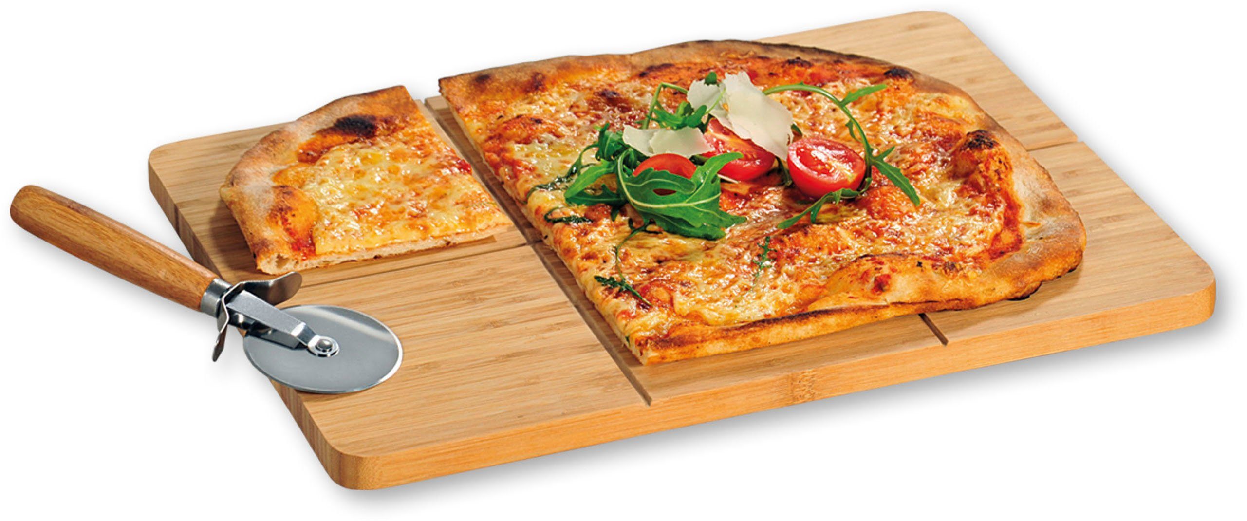 kitchen inkl. KESPER FSC-zertifiziertem Pizzaschneider home Bambus, Edelstahl, 2-St), & aus (Set, Schneidebrett, for Holz,