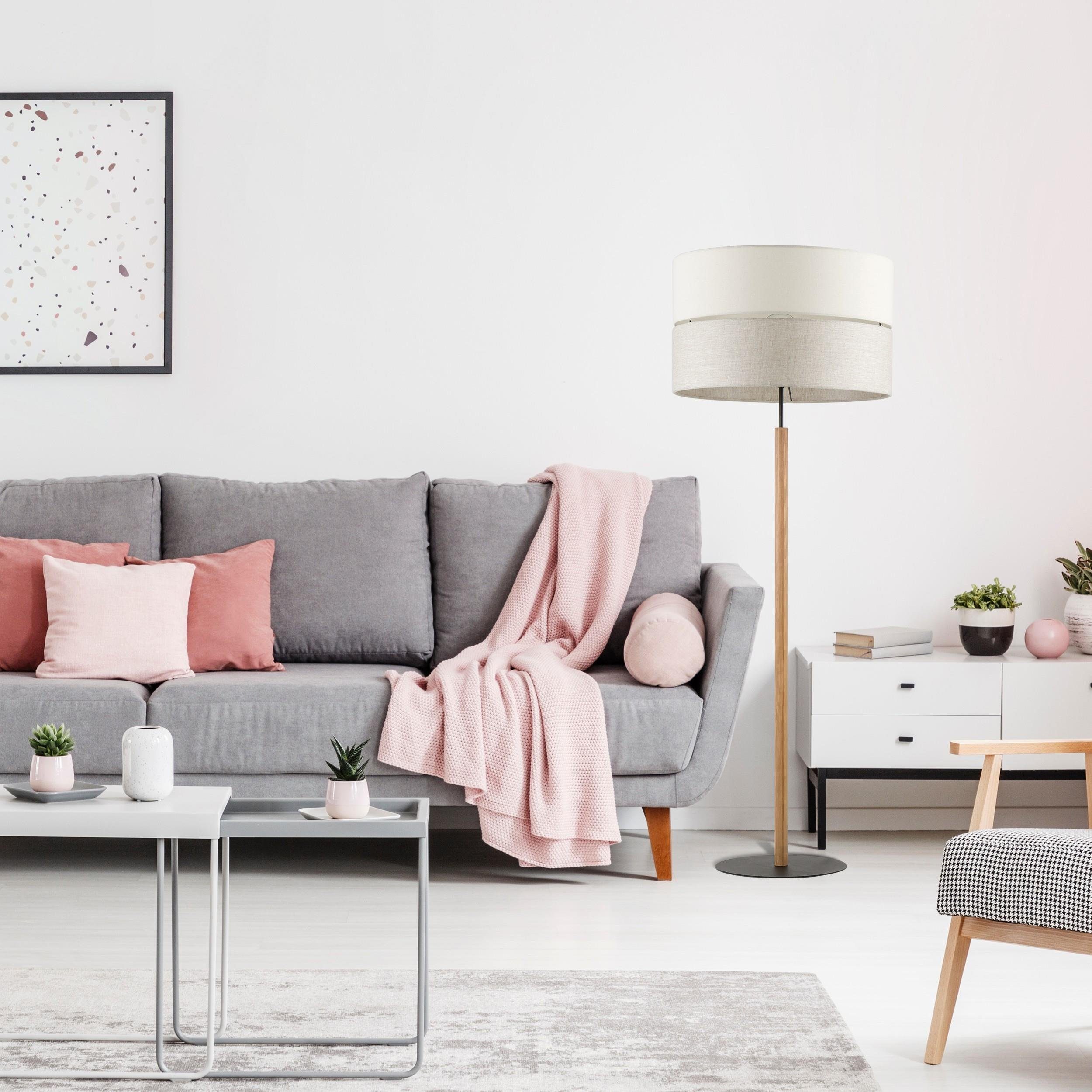 Signature Home Collection Stehlampe Stehlampe Holz natur Lampenschirm Stoff beige braun Leselampe, ohne Leuchtmittel, warmweiß, Bodenlampe als Leselampe nutzbar