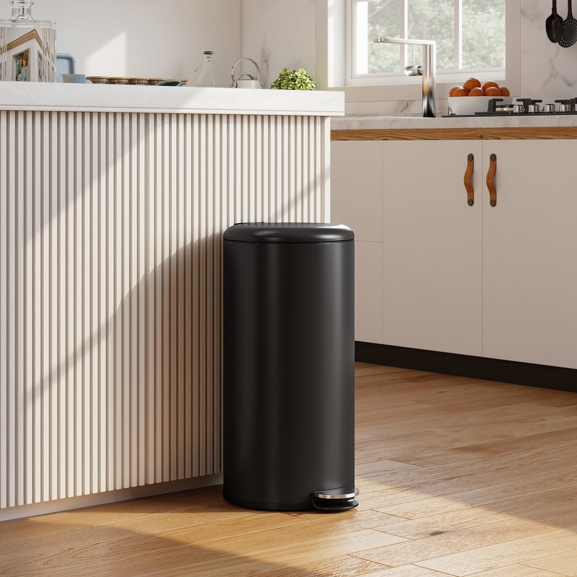 HOMCOM Mülleimer 30L Treteimer mit Deckel Fußpedal Inneneimer Soft-Close-Funktion, für Wohnzimmer, Büro, Schwarz, 36 x 30 x 63,5 cm