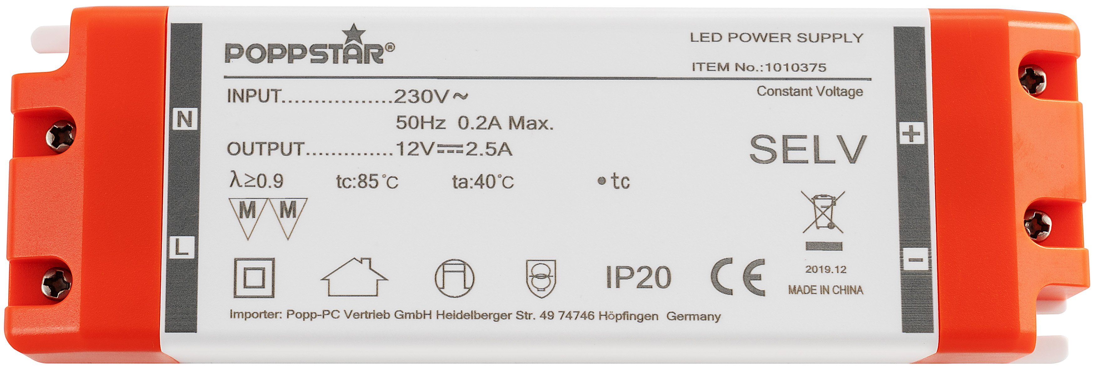 12V bis Poppstar LED / LEDs) (für 2,5A Watt 230V Trafo 0,3 Transformator 30 DC AC LED