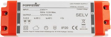 Poppstar LED Transformator 230V AC / 12V DC 2,5A LED Trafo (für 0,3 bis 30 Watt LEDs)