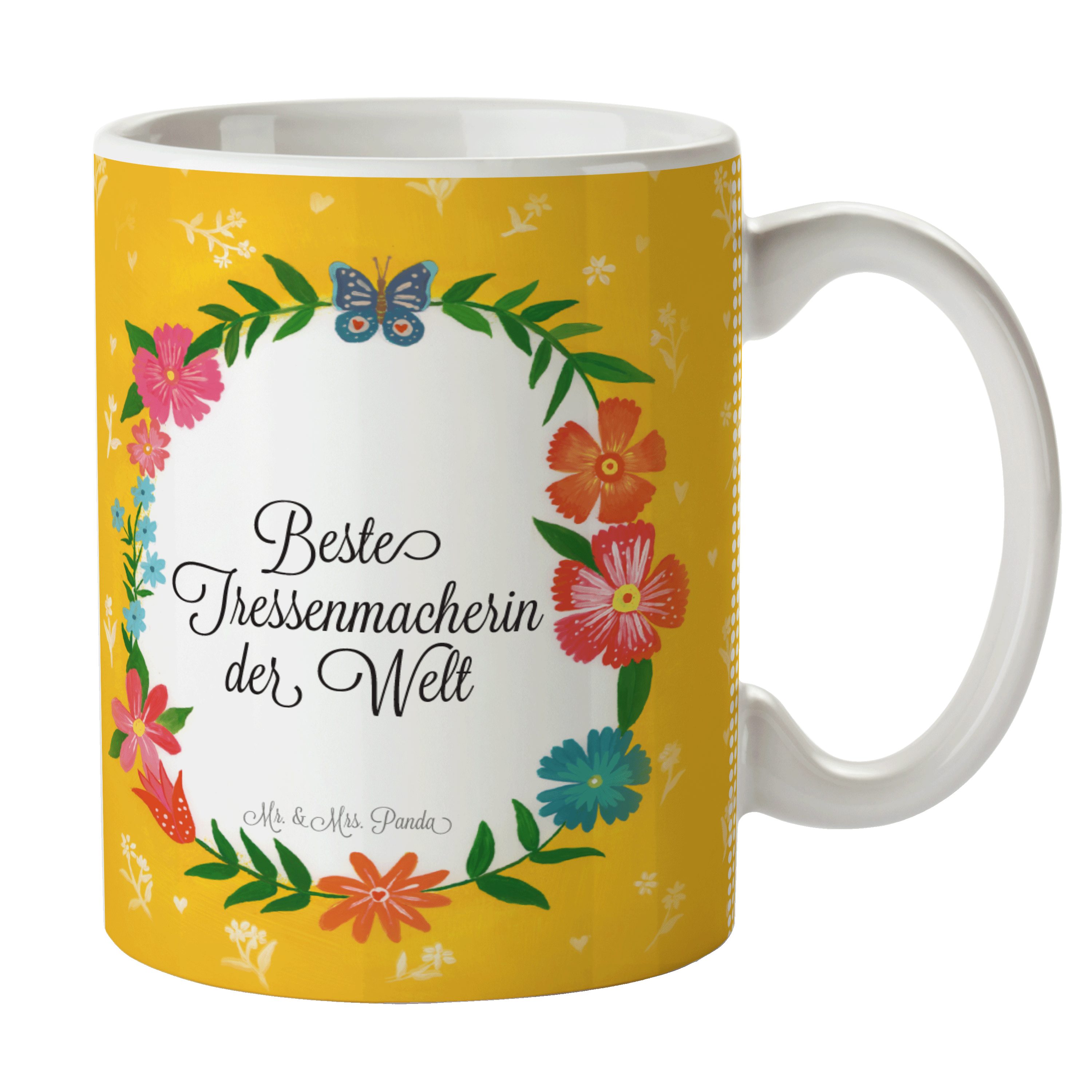Tasse Keramik Kaffeetasse, Tass, Panda Mrs. Kaffeebecher, - Tressenmacherin Geschenk, Mr. Schenken, &