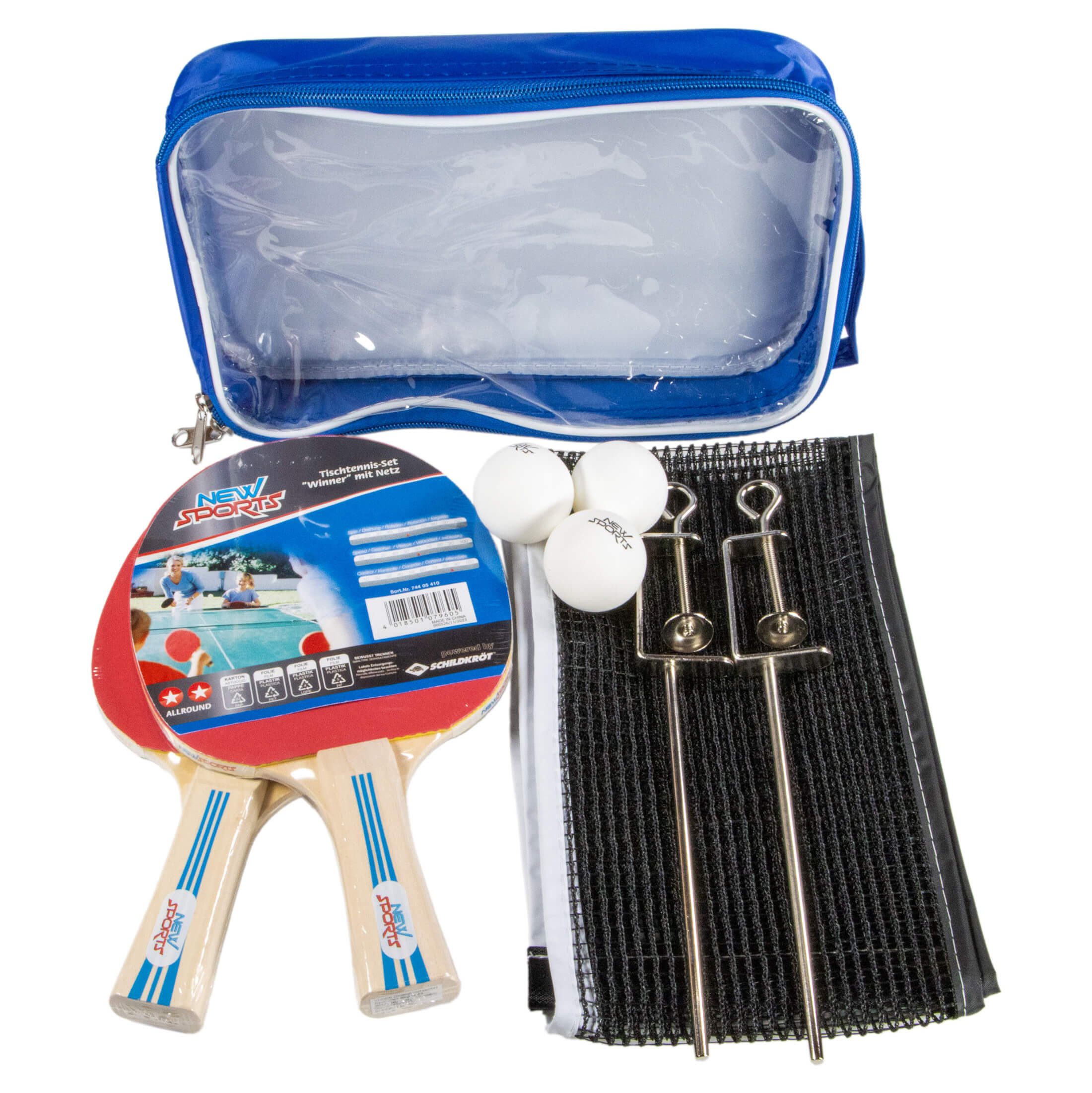 New Sports Tischtennisnetz Komplettes Tischtennis Set: 2 Schläger, 3 Bälle Netz mit (8-St), mit Aufbewahrungs- und Transporttasche