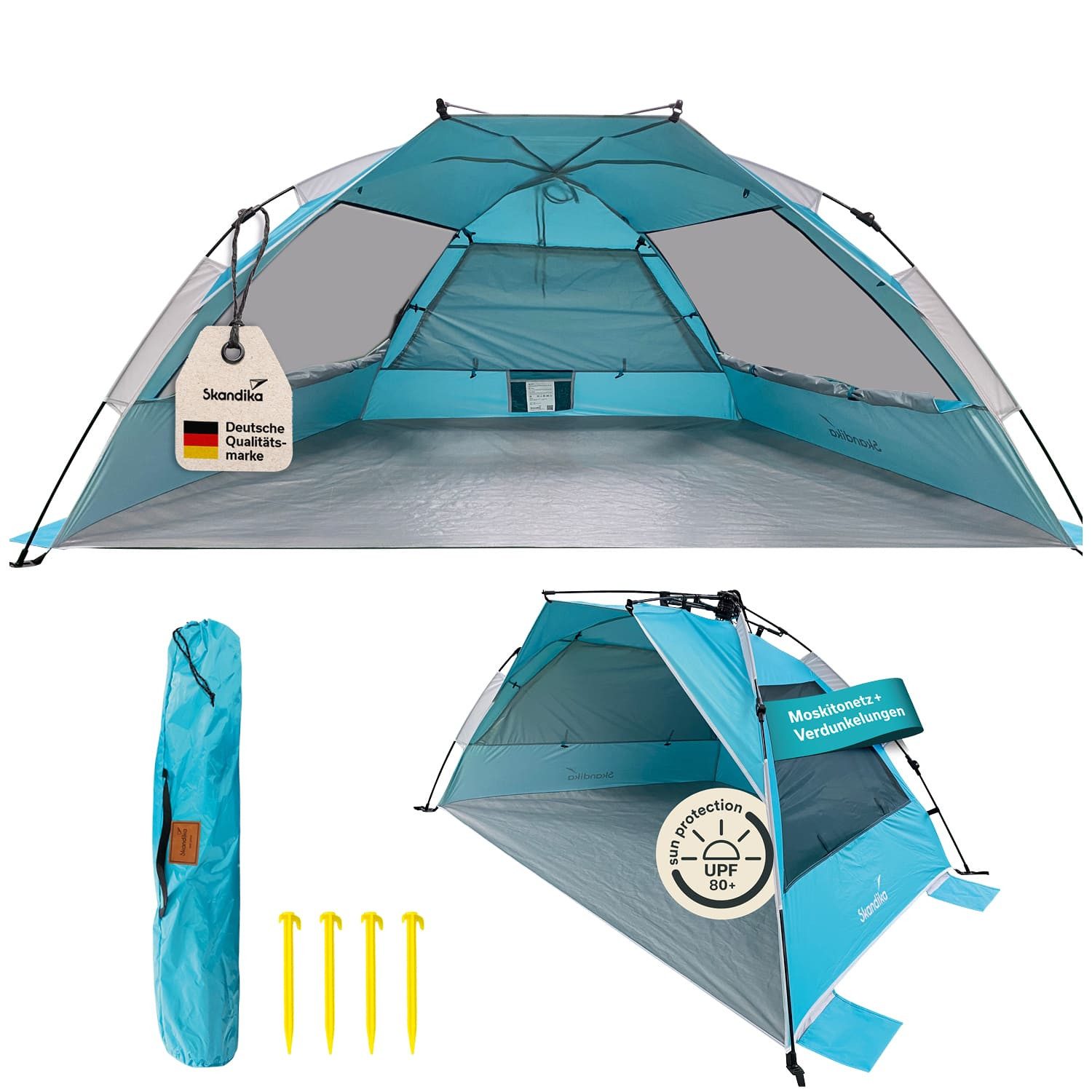 Skandika Strandmuschel Skal, Quick-Start Strandzelt, UV-Schutz 80+, Windschutz, 360° Mesh-Panoramafenster, Sonnenschutz, Sichtschutz, Quick-Up
